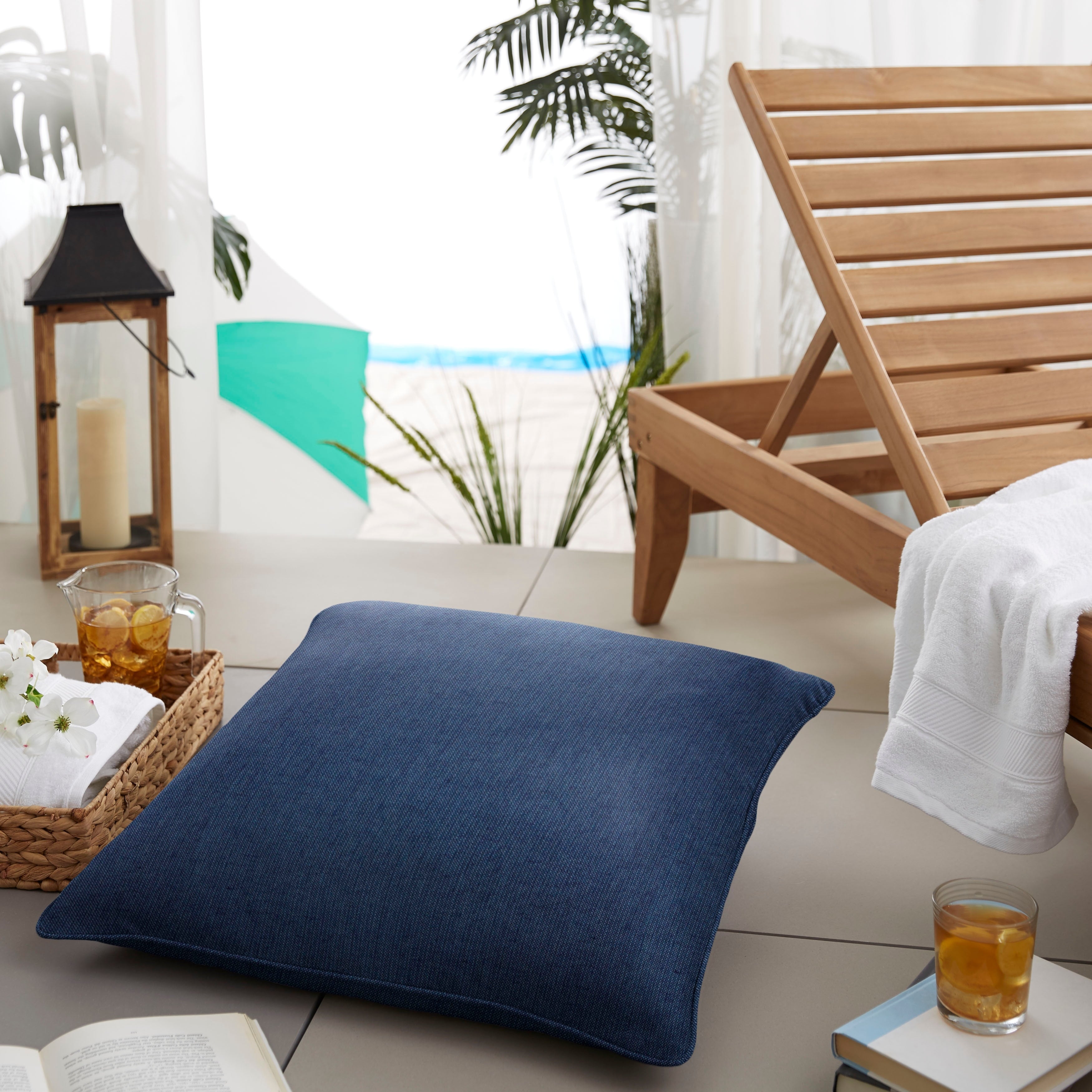 Sunbrella Spectrum Indigo Indoor Outdoor Corded Floor Pillow Set Set Of 2 26 In X 26 In