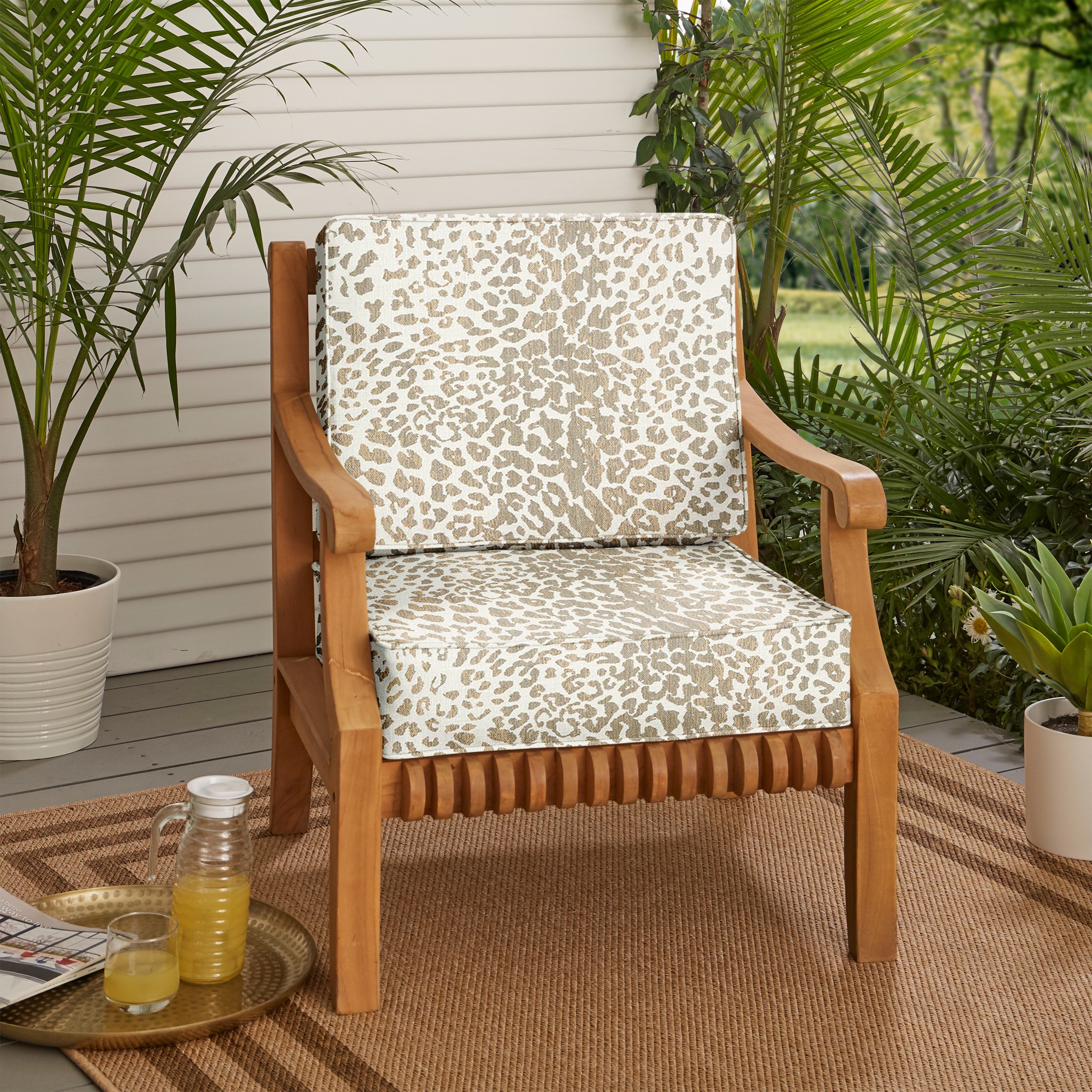 Sunbrella Tan Leopard Indoor Outdoor Cushion Set Corded
