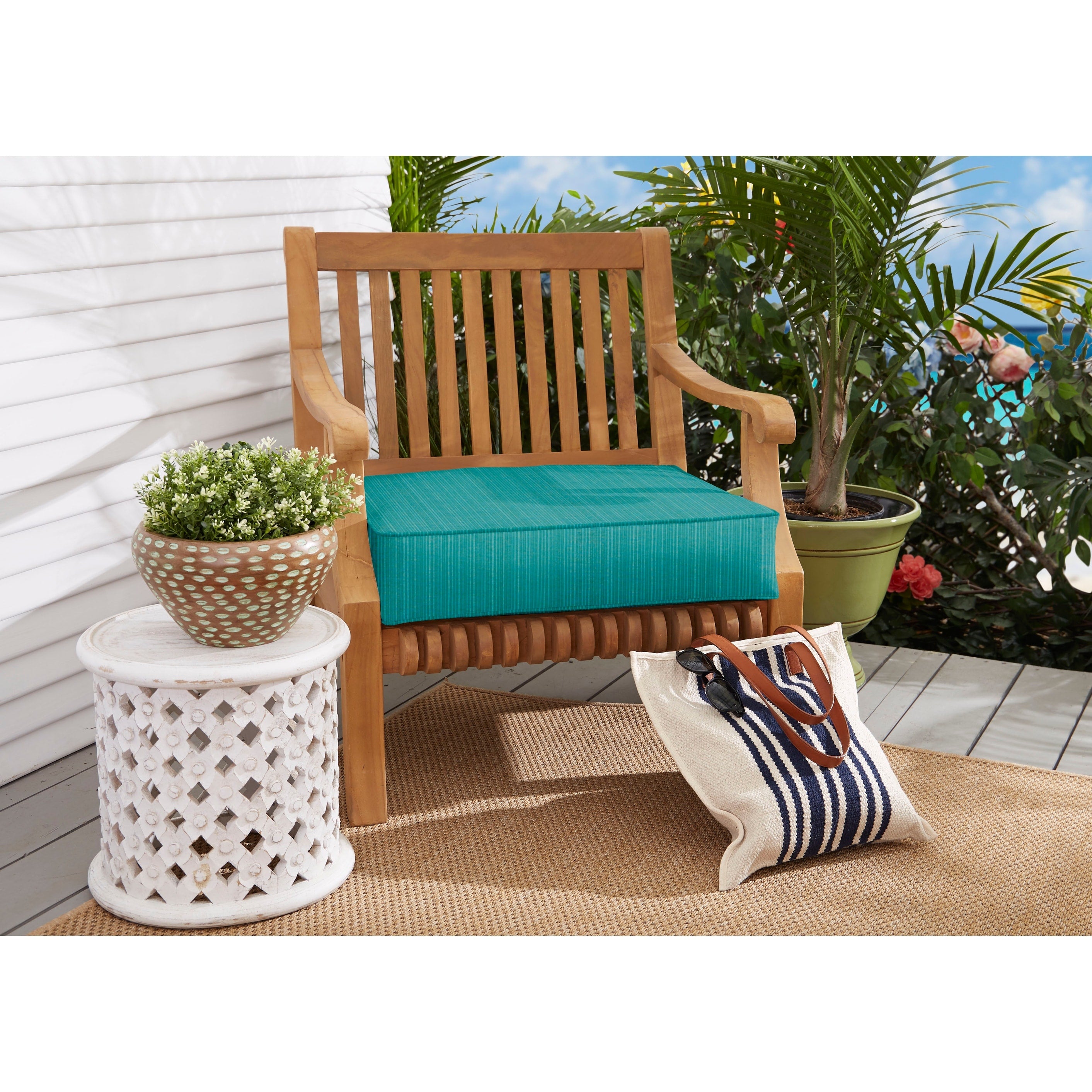 Sunbrella Textured Sea Blue Indoor Outdoor Deep Seating Cushion Corded
