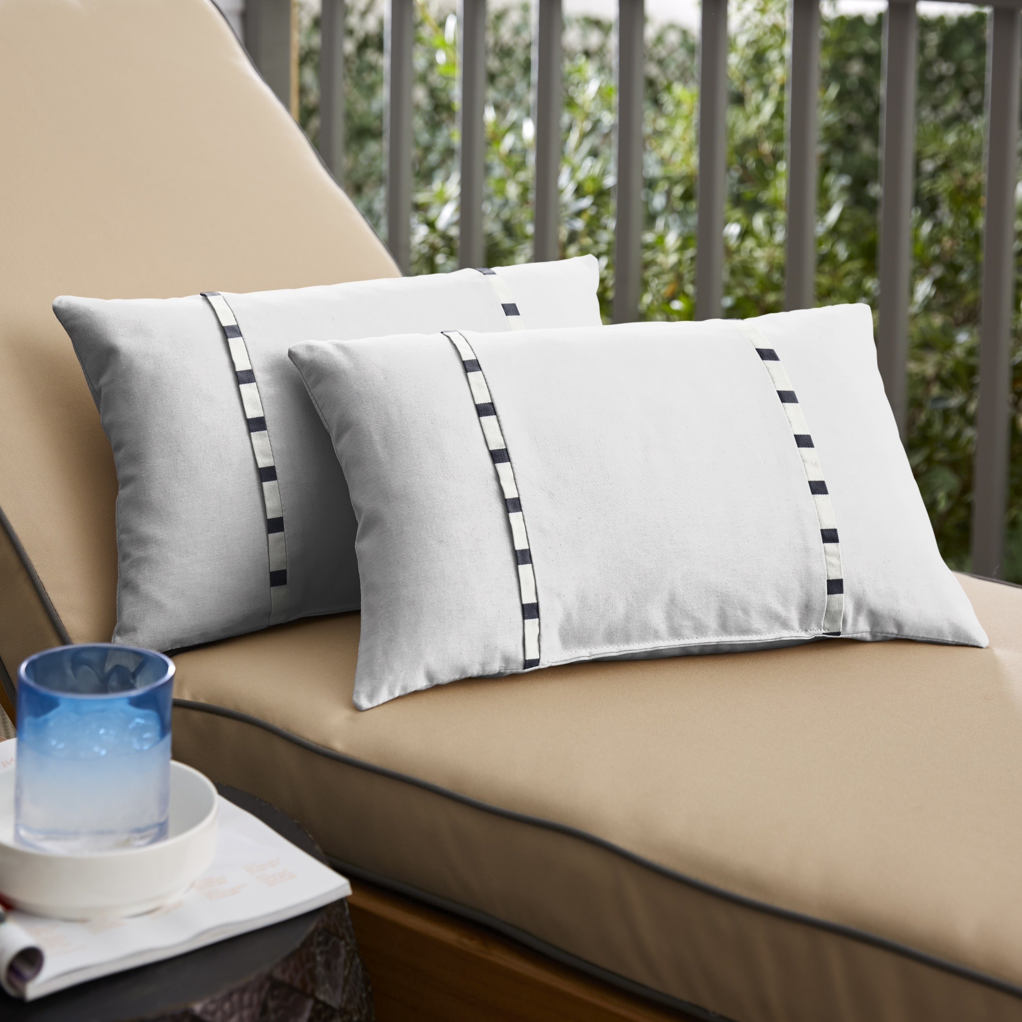 Sunbrella White With Blue Stripes Indoor Outdoor Lumbar Pillows Set Of 2