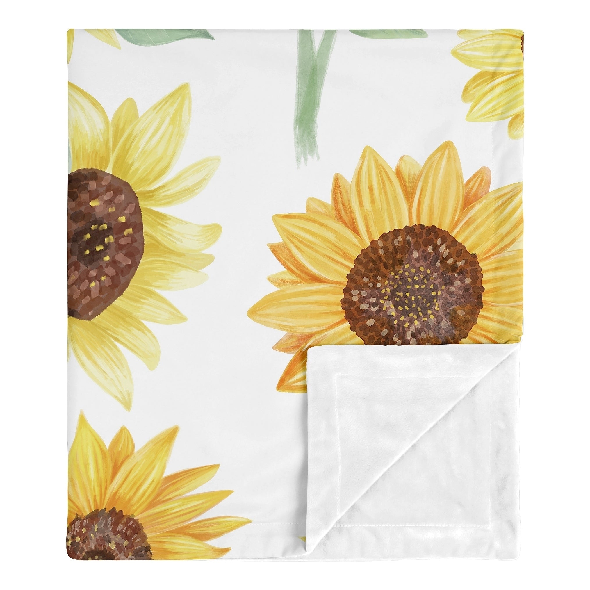 Sunflower Girl Baby Receiving Security Swaddle Blanket Yellow Green White Farmhouse Watercolor Flower