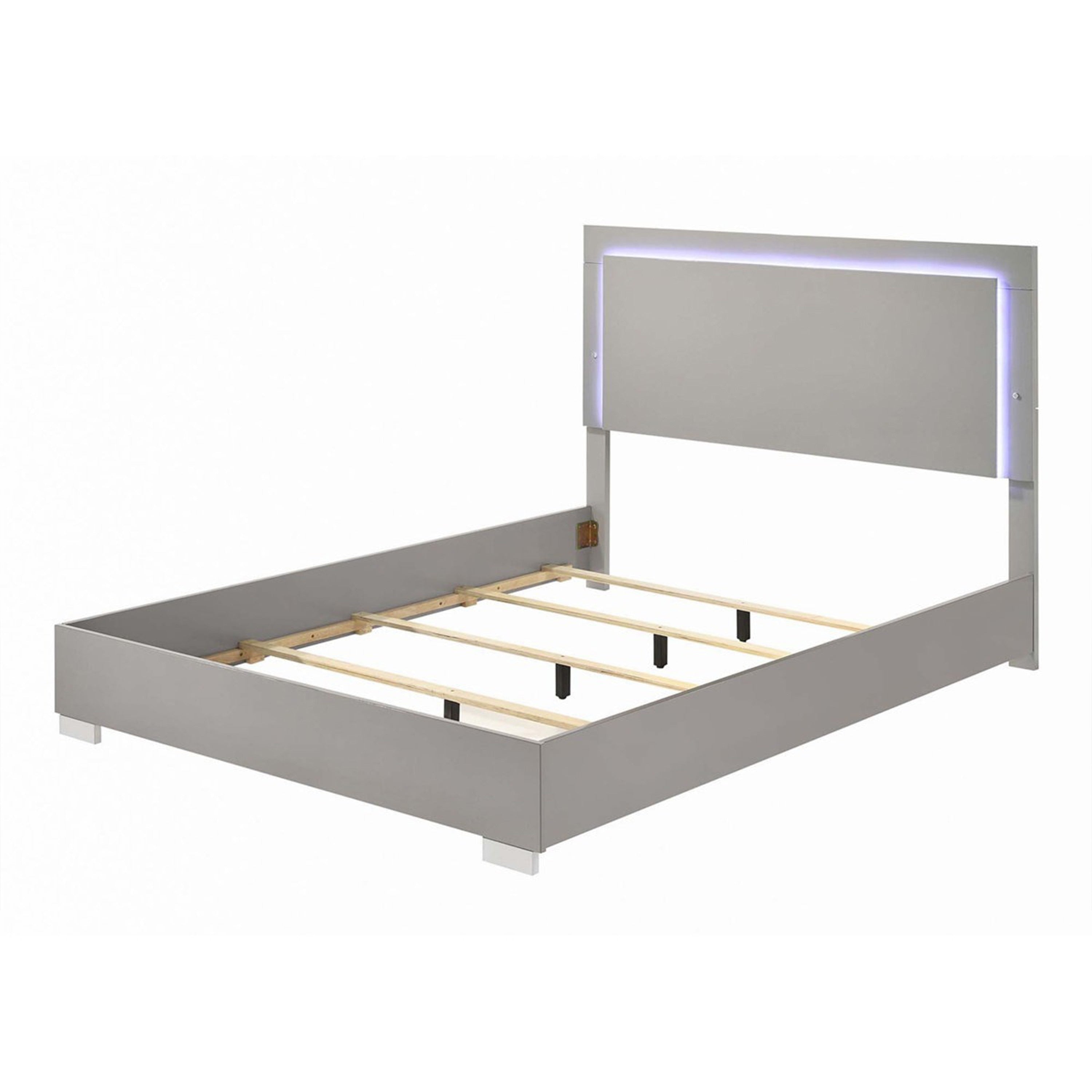 Suni Queen Size Bed W Led Headboard Light Taupe Gray Wood Frame