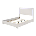 Suni Queen Size Bed W Led On Headboard White Wood Frame Chrome Legs