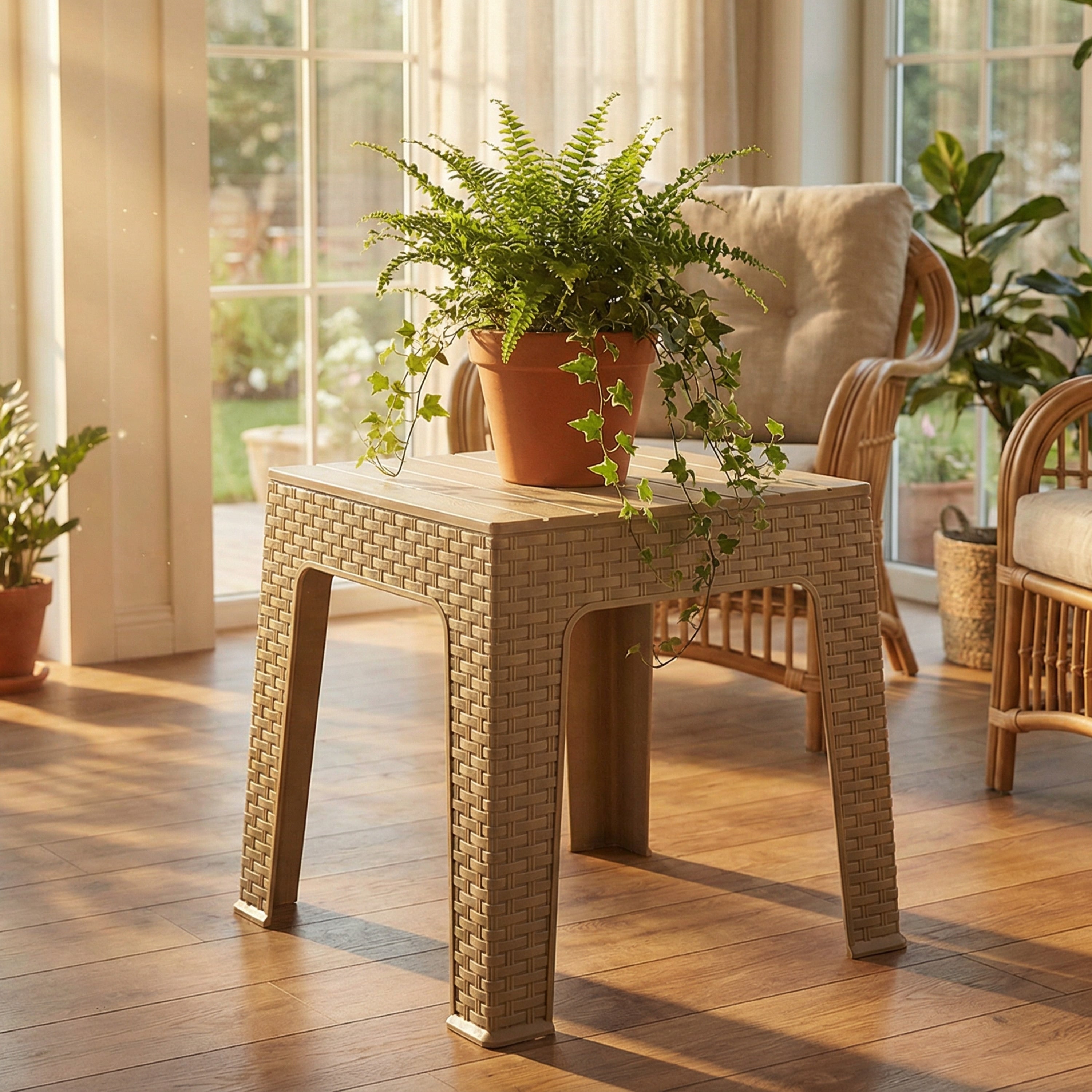 Sunnydaze 17.75 Square Outdoor Side Table Beige