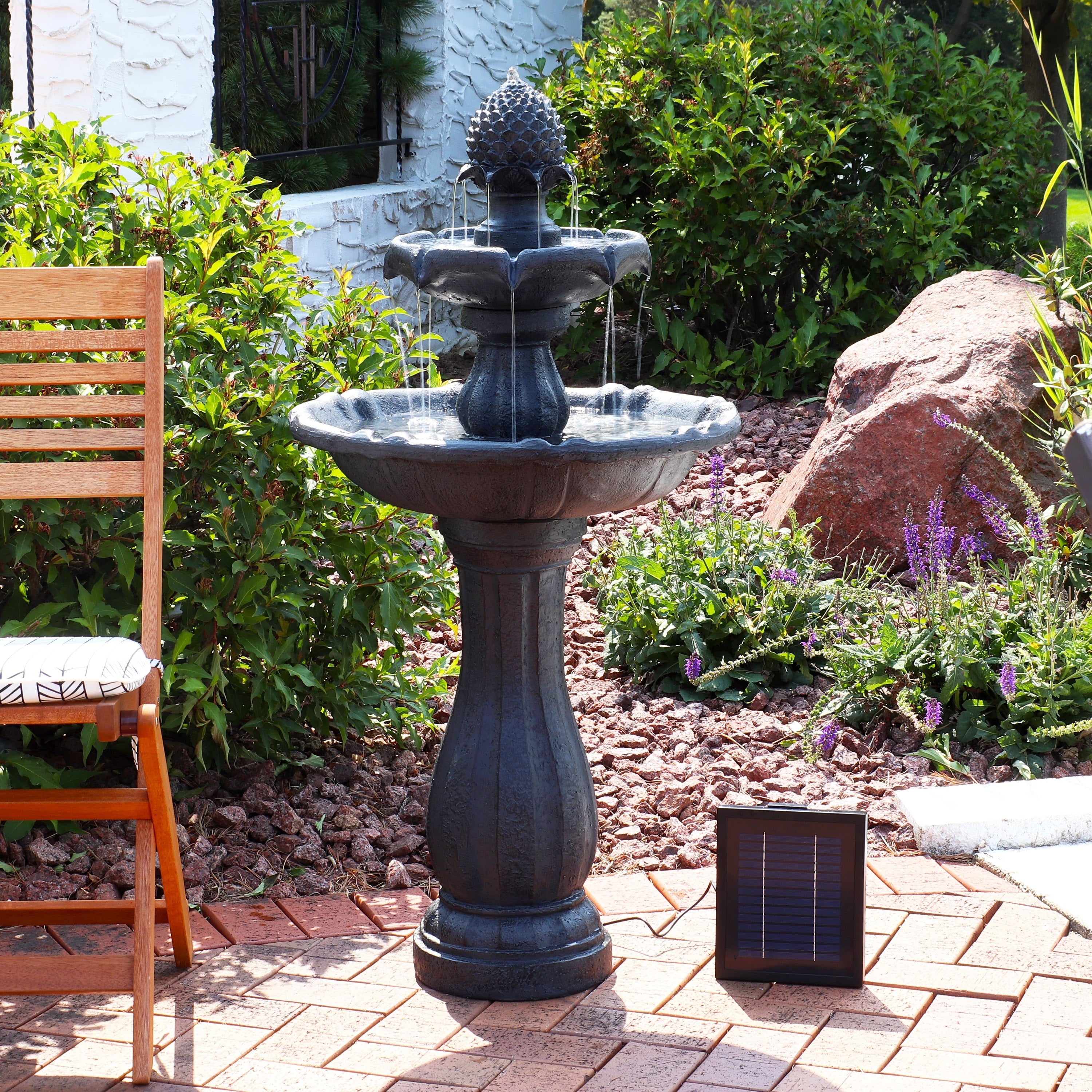 Sunnydaze Pineapple 2 Tier Water Fountain Solar On Demand Black 46 Inch