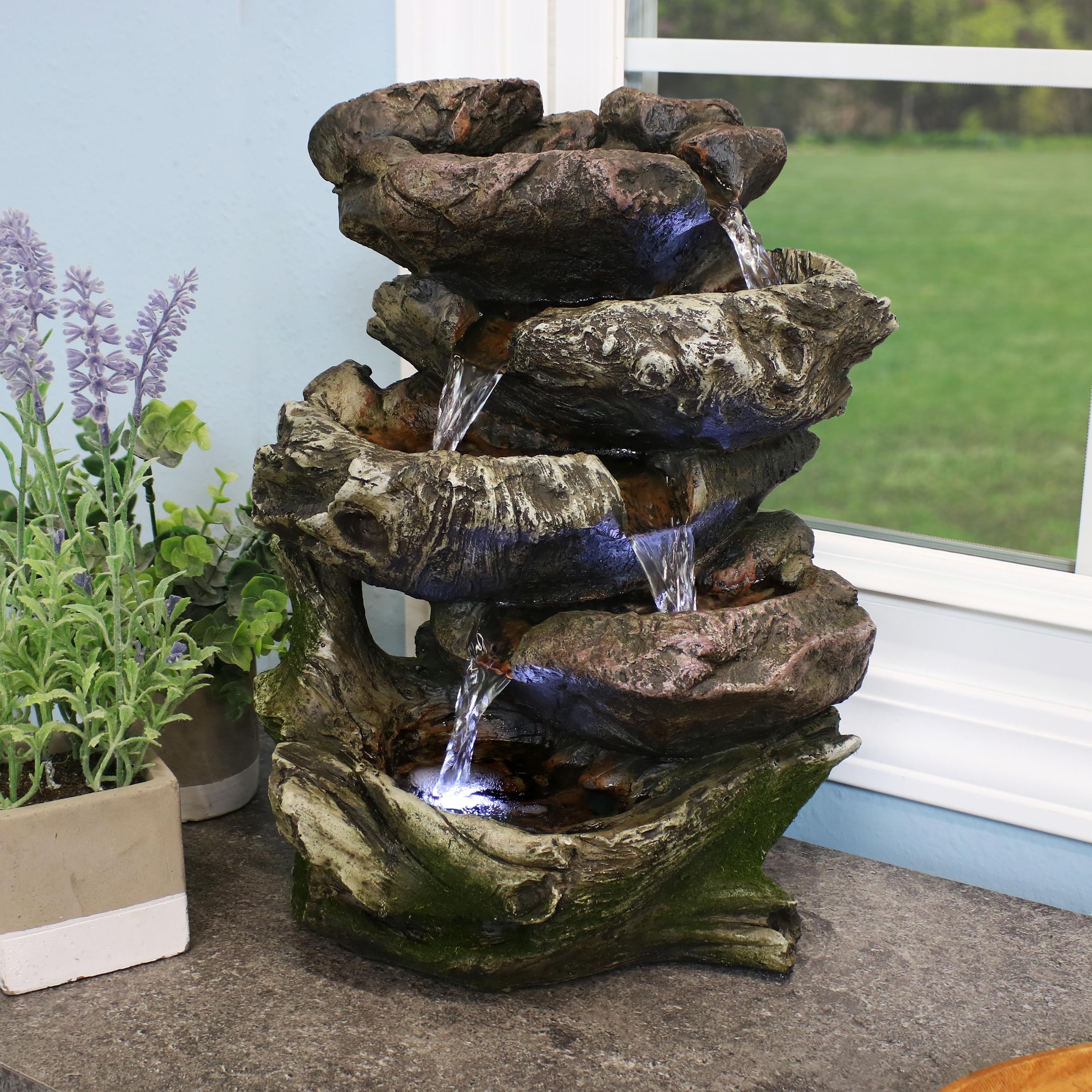 Sunnydaze 5 Step Rock Falls Tabletop Indoor Fountain With Led Lights 14 Inch