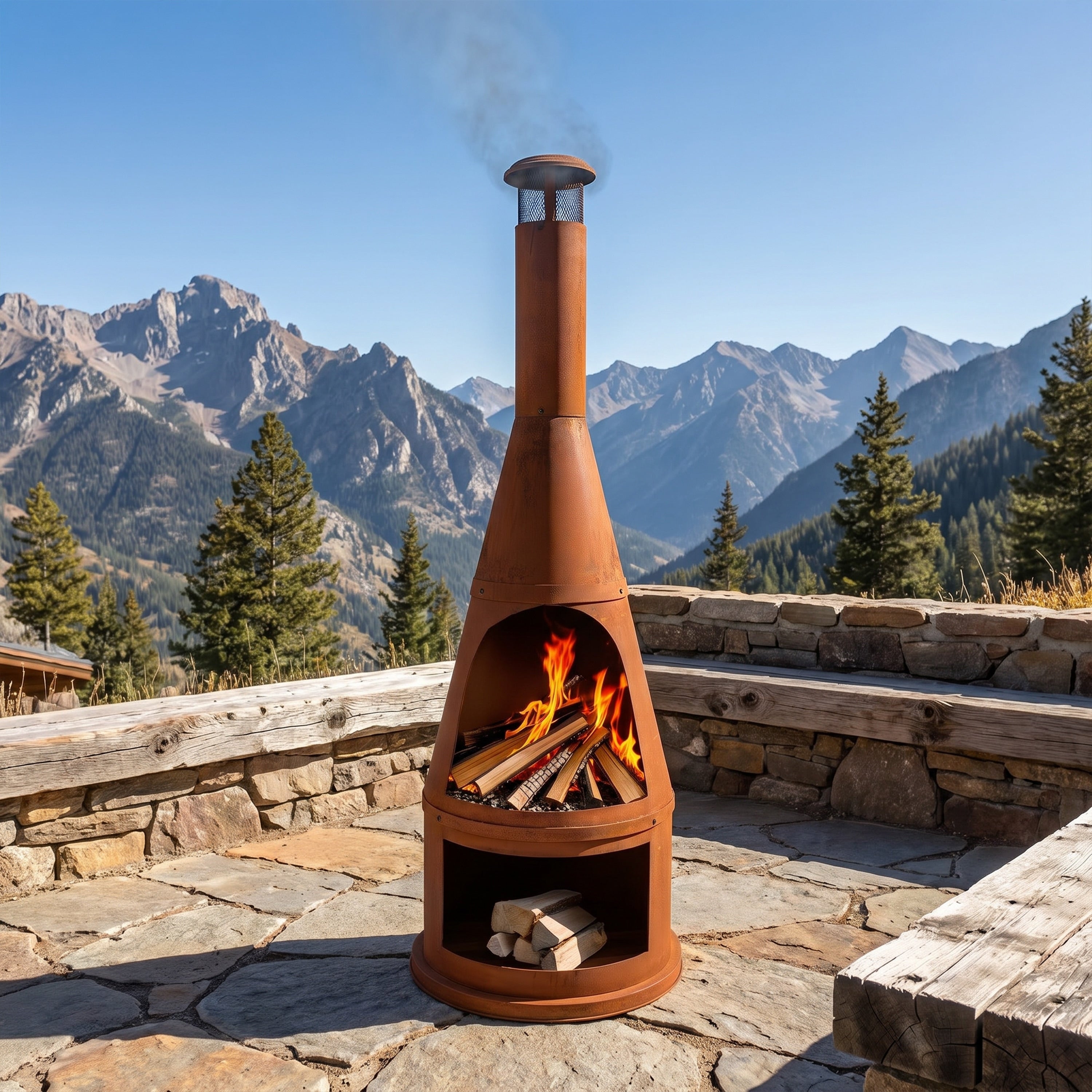 Sunnydaze 70 H Steel Outdoor Chiminea Fire Pit With Built In Log Holder