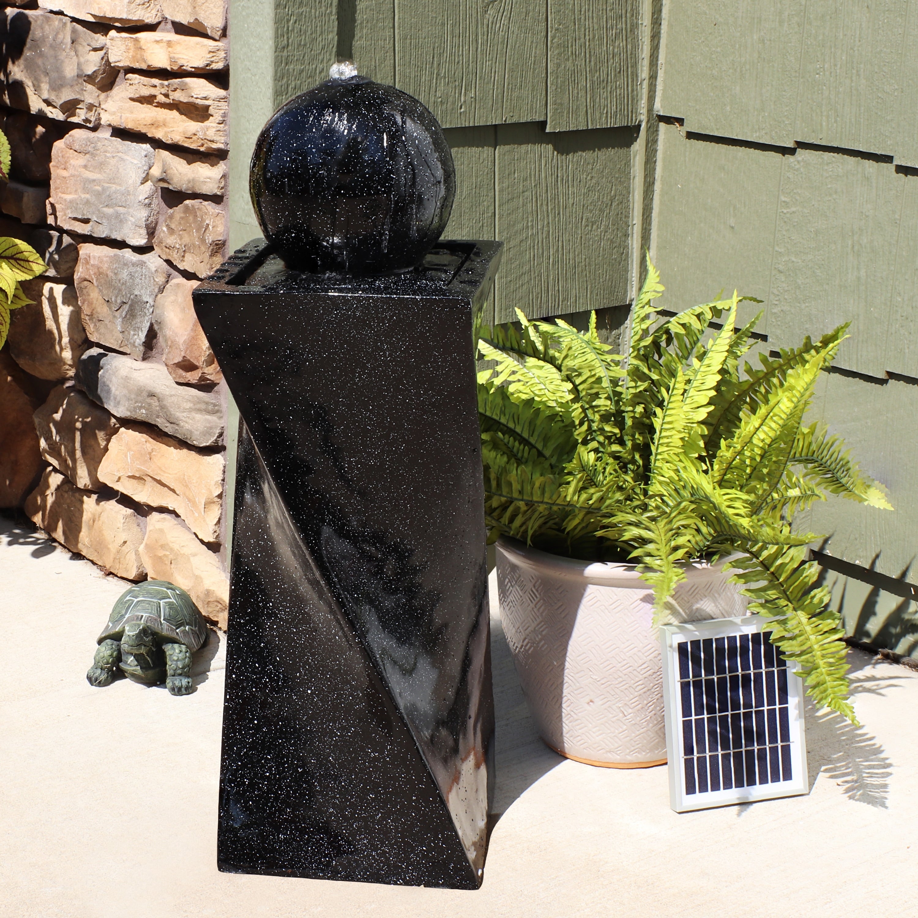 Sunnydaze Black Ball Solar On Demand Fountain With Led Light 30 Inch