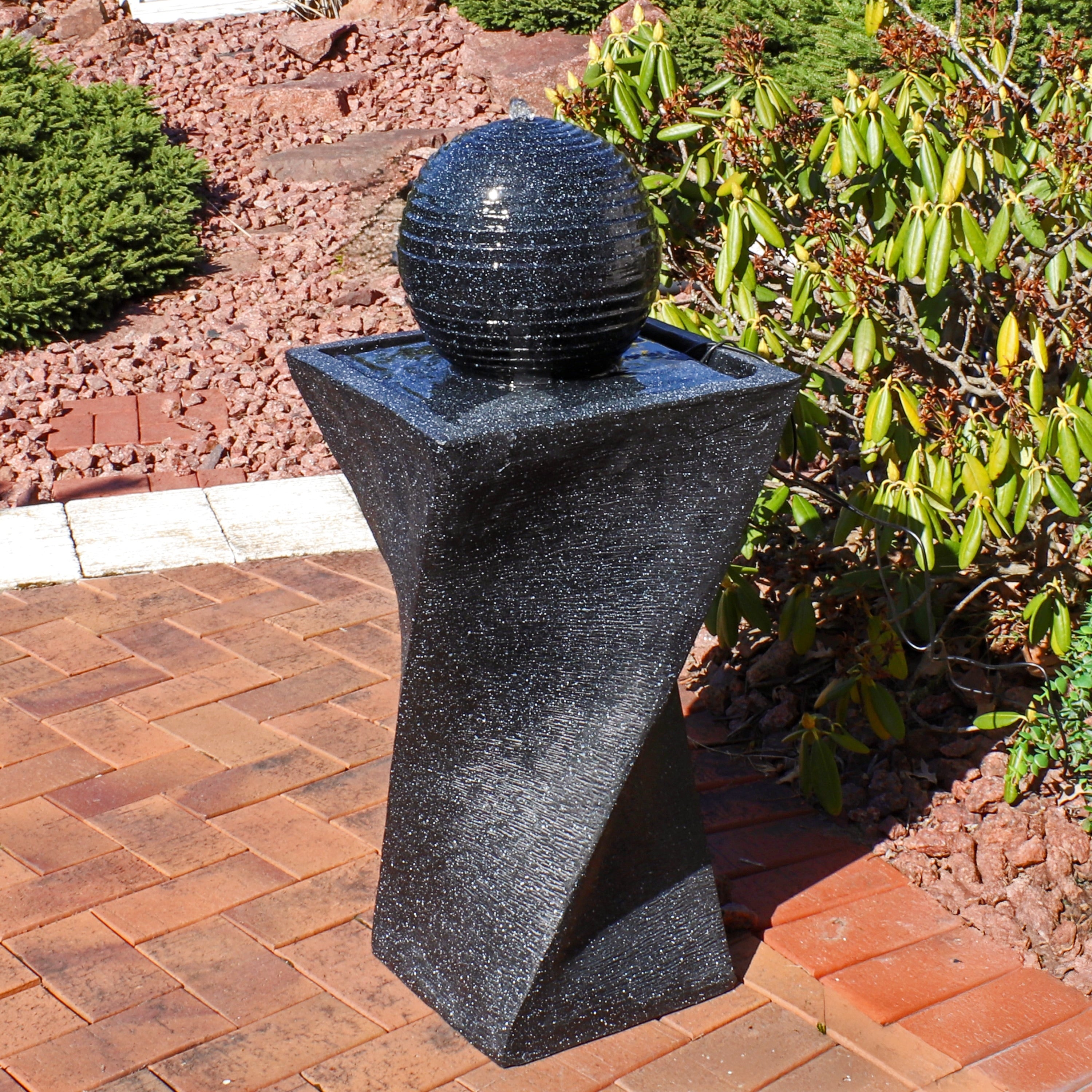 Sunnydaze Black Ball Outdoor Solar Water Fountain Solar On Demand Led Light