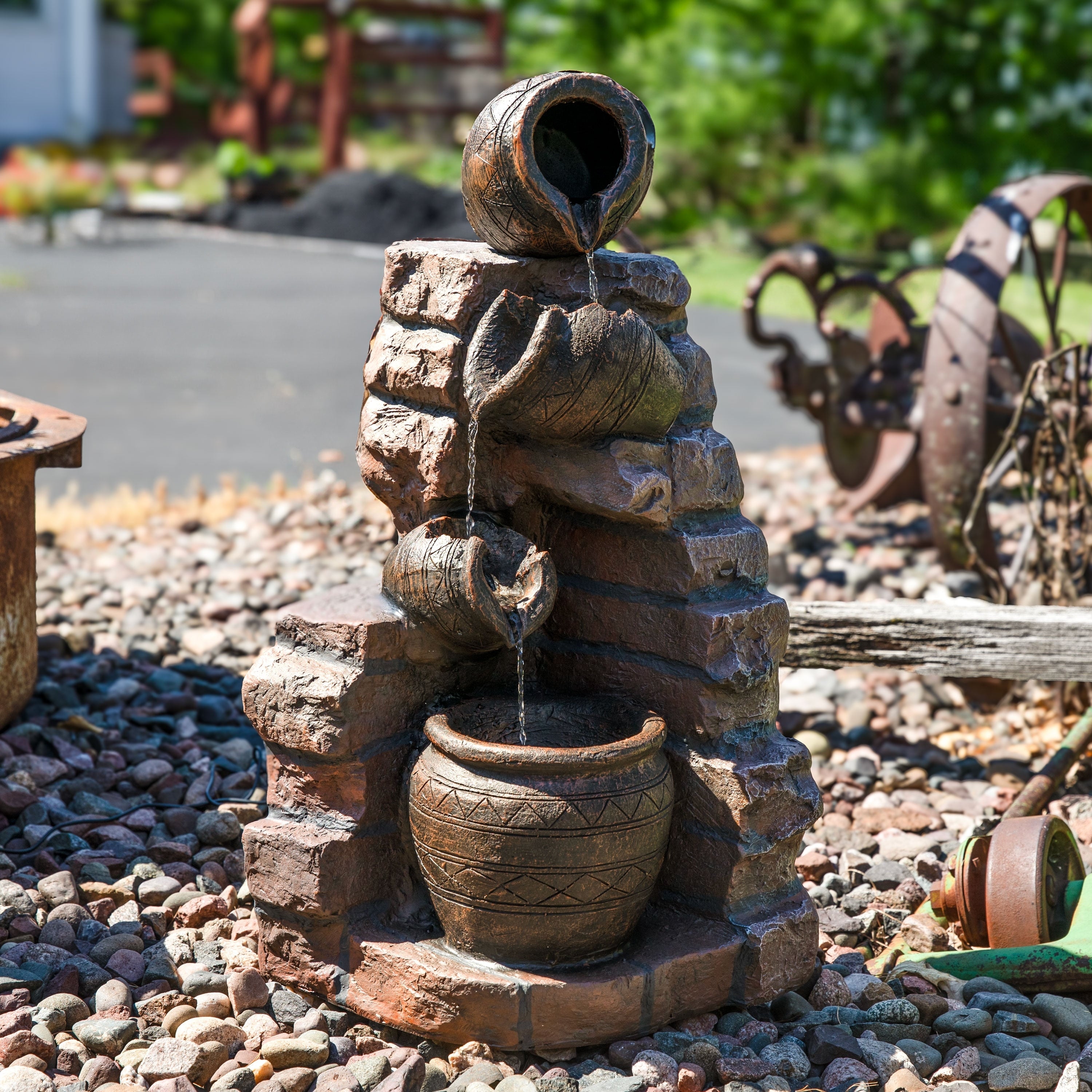 Sunnydaze Crumbling Bricks And Pots Solar On Demand Led Fountain 27 Inch