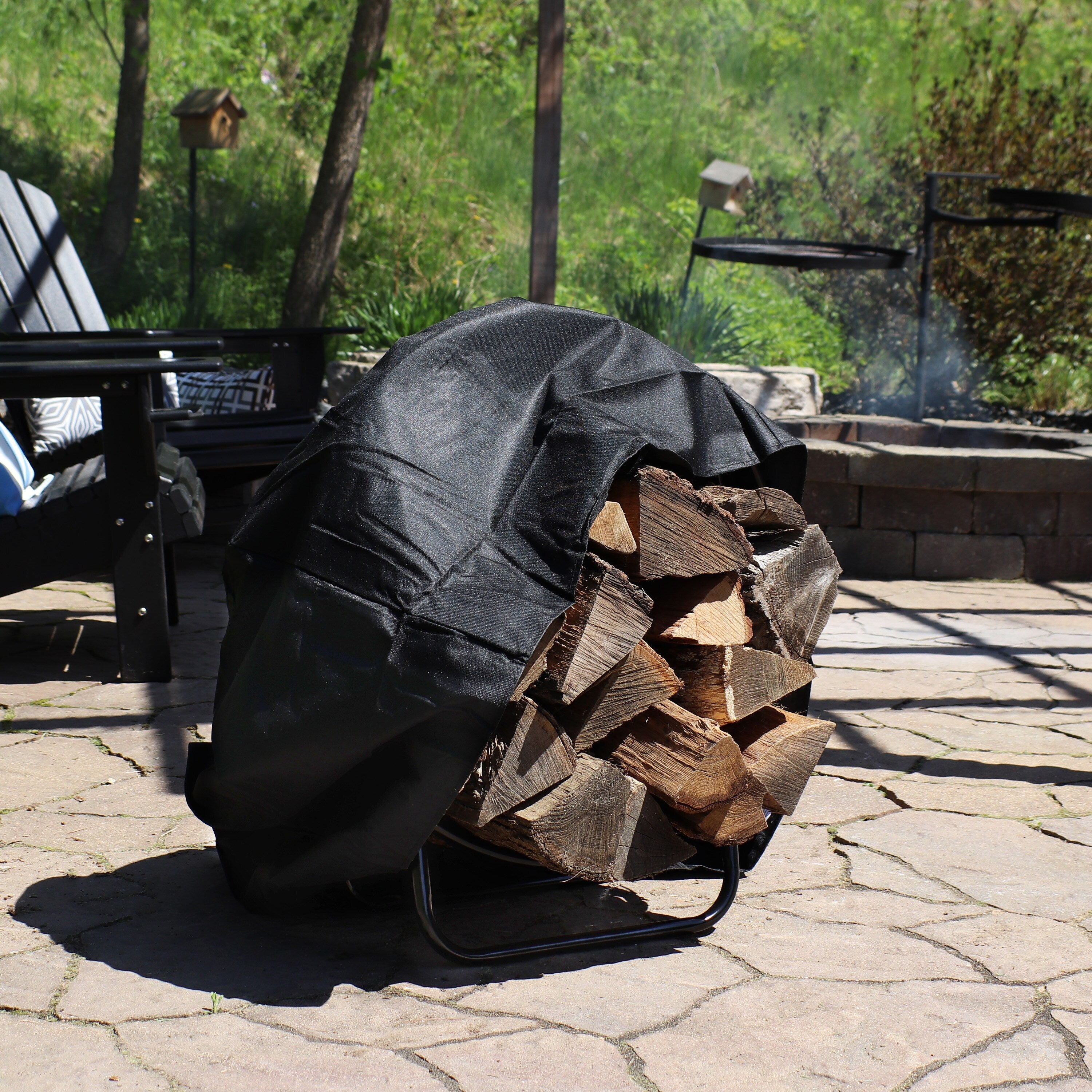 Sunnydaze Steel Firewood Log Hoop Multiple Sizes Available Black