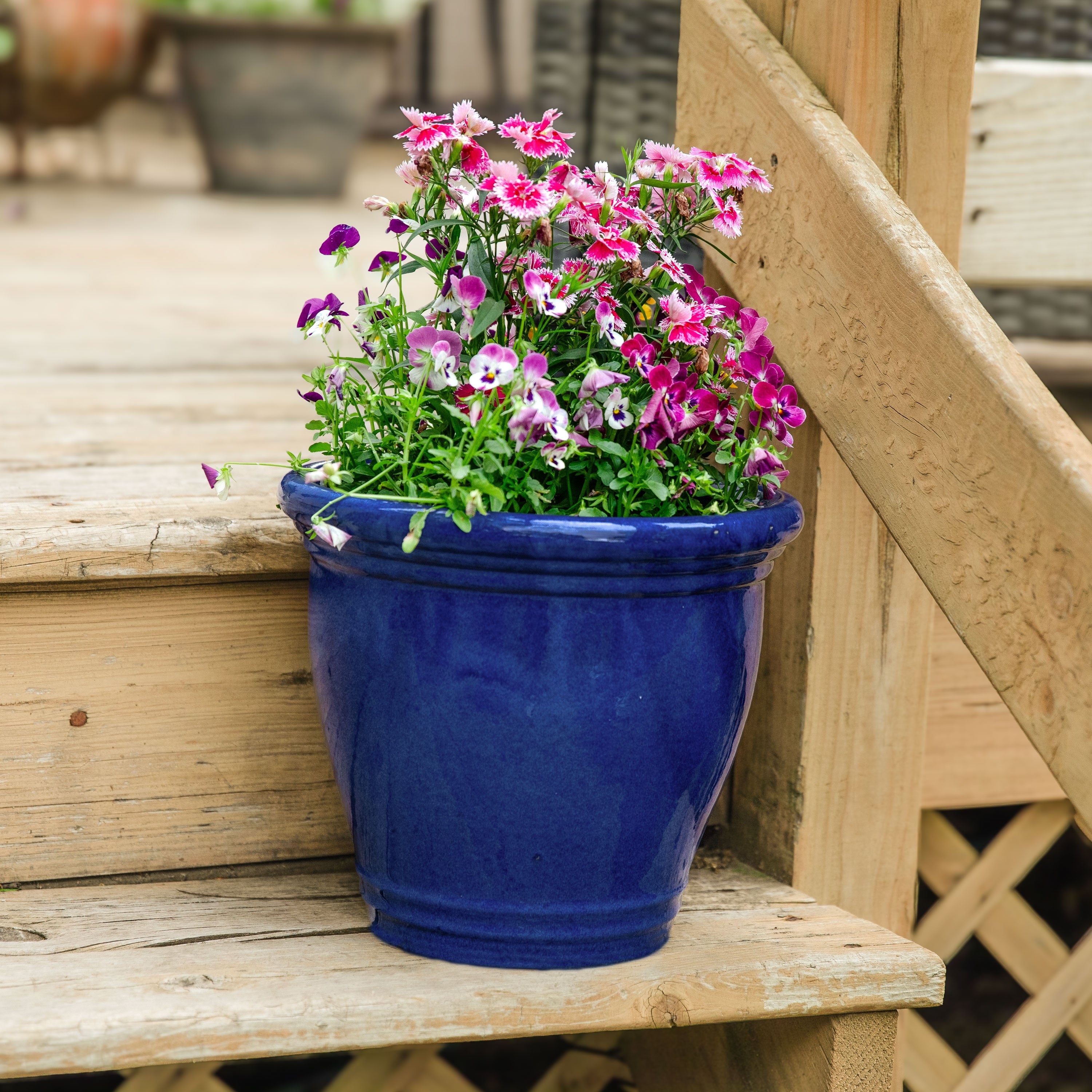 Sunnydaze Studio Glazed Ceramic Planter Set Of 2 11 Inch Imperial Blue
