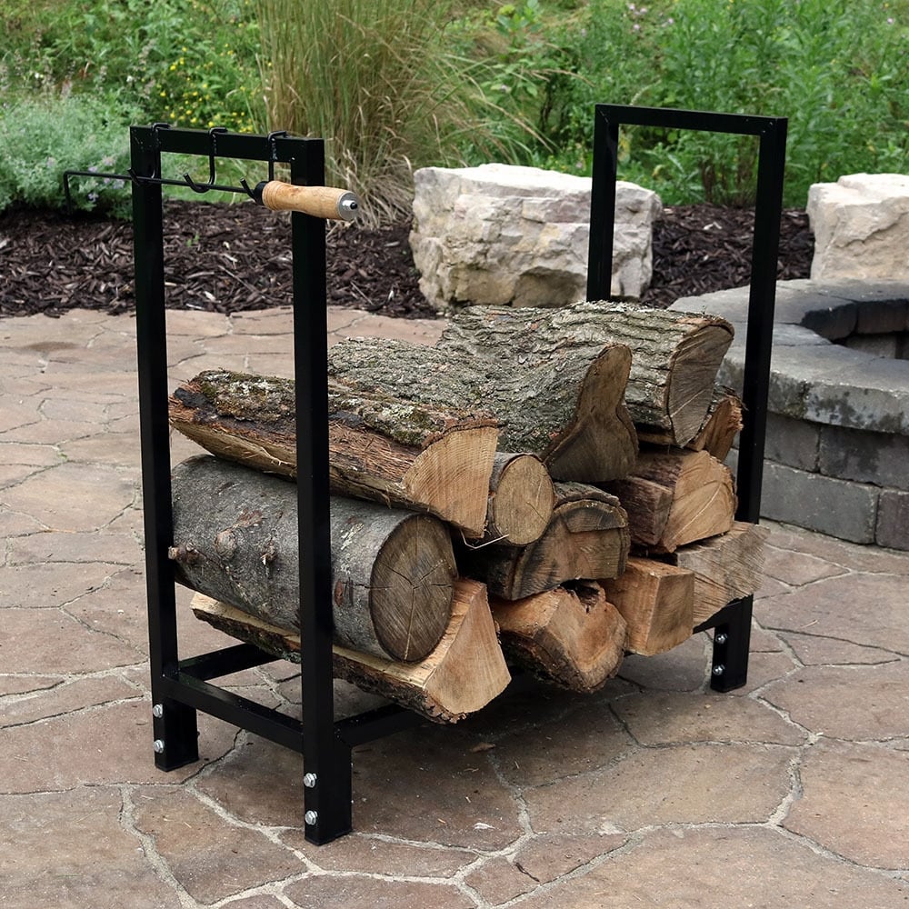 Sunnydaze Indoor Outdoor Black Steel Firewood Log Rack And Cover Combo 30 Inch