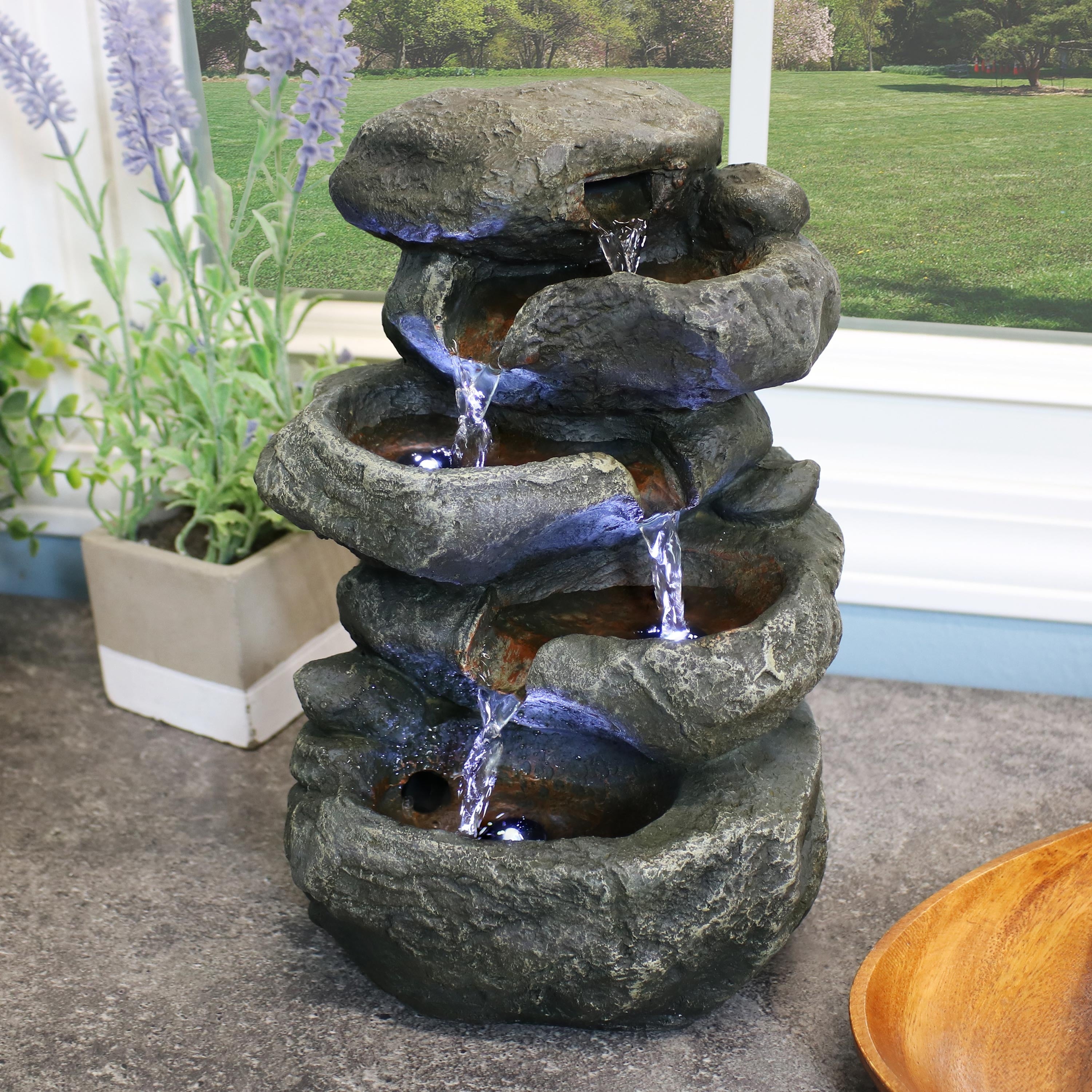 Sunnydaze Indoor Stacked Rocks Design Illuminated Tabletop Fountain 10.5 Inch