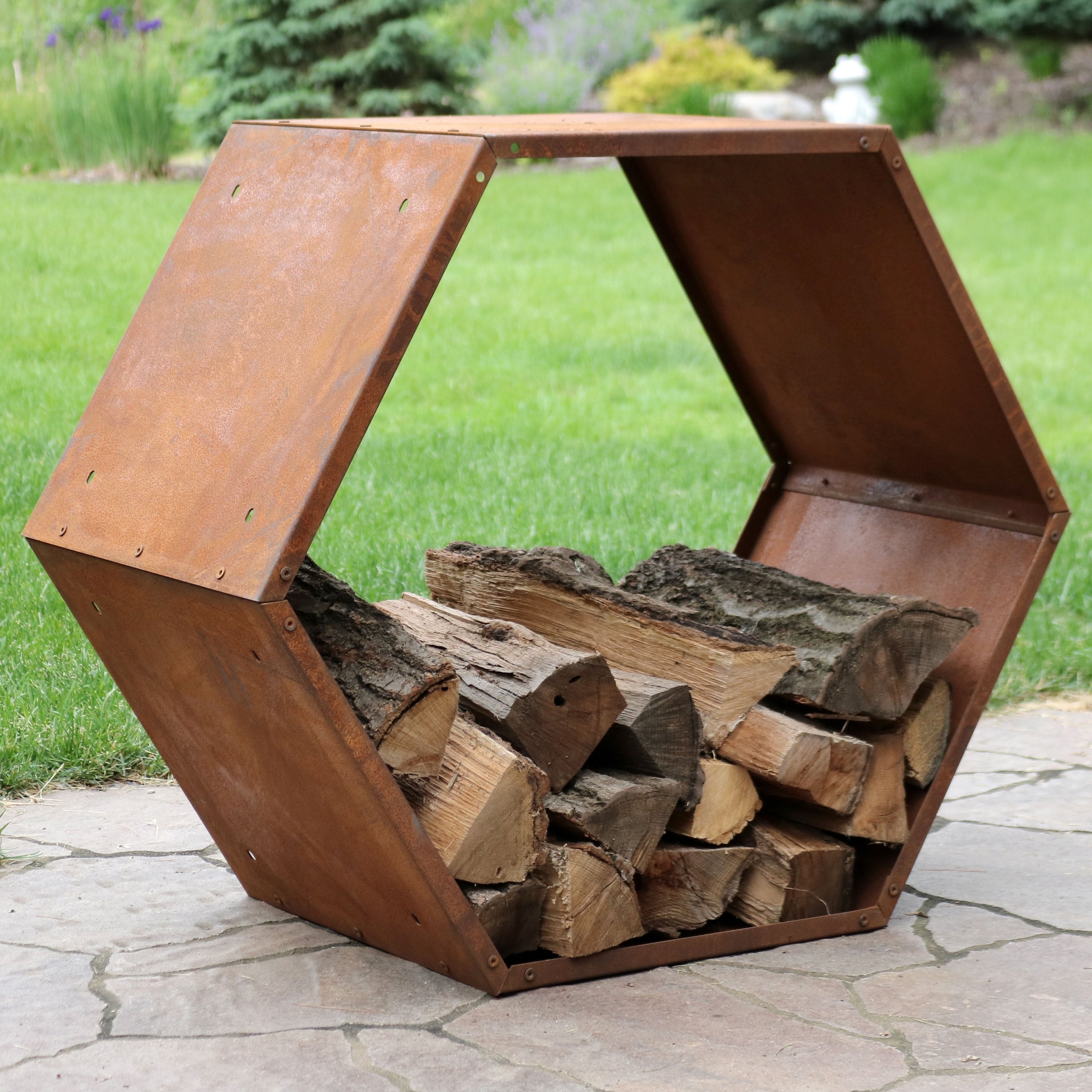 Sunnydaze Heavy Duty Hexagon Rustic Honeycomb Firewood Log Rack 30 Inch Bronze