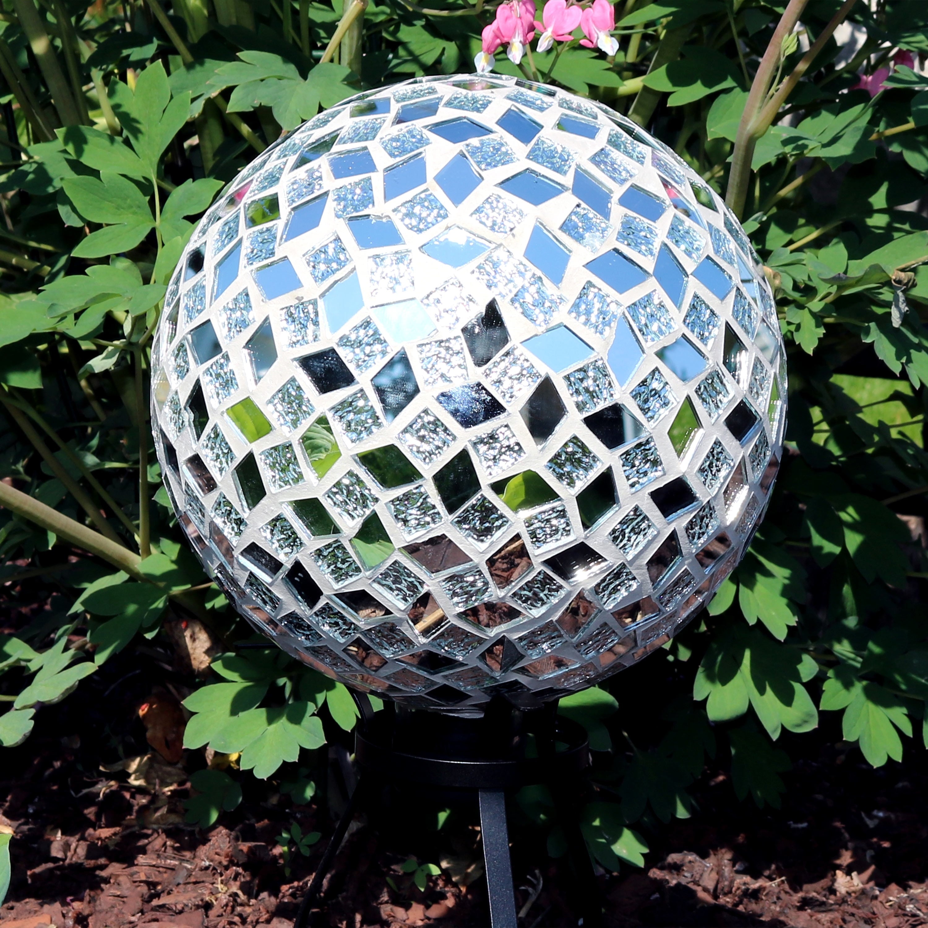 Sunnydaze Mirrored Diamond Mosaic Outdoor Garden Gazing Globe Ball 10 Inch