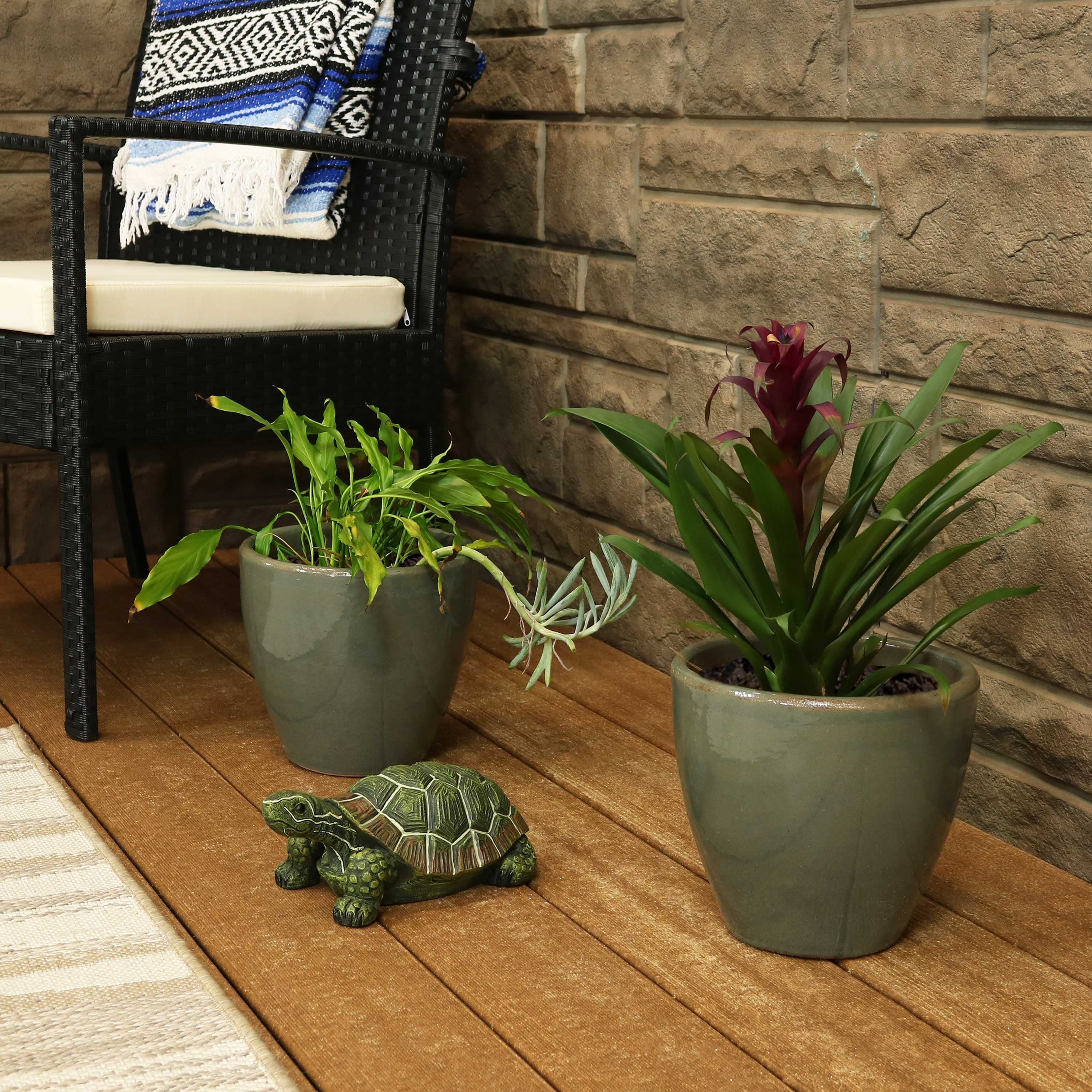 Sunnydaze Resort Ceramic Indoor Outdoor Planter Set Of 2 Gray 8 Inch