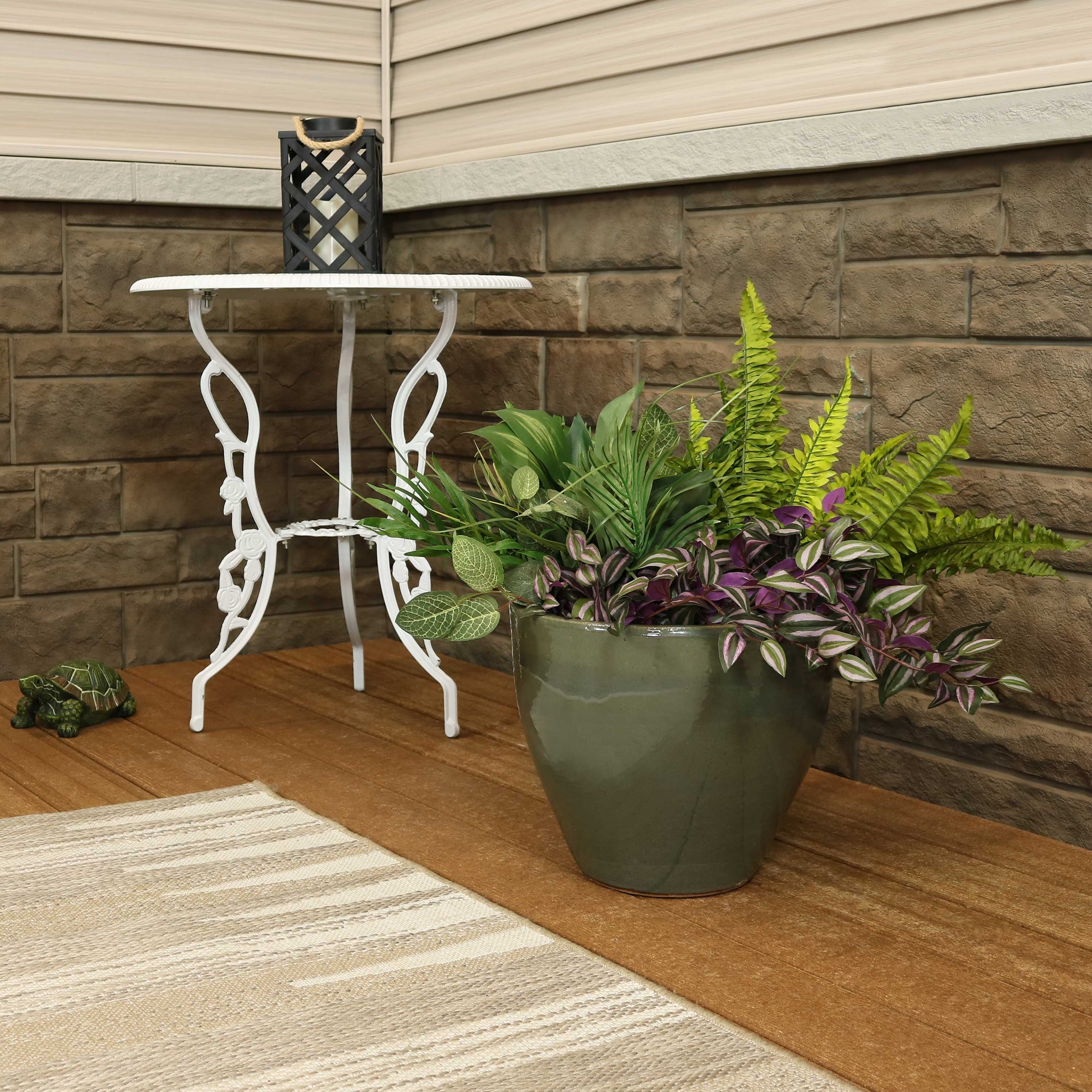 Sunnydaze Resort Glazed Ceramic Planter Uv Frost Resistant 13 Inch Gray