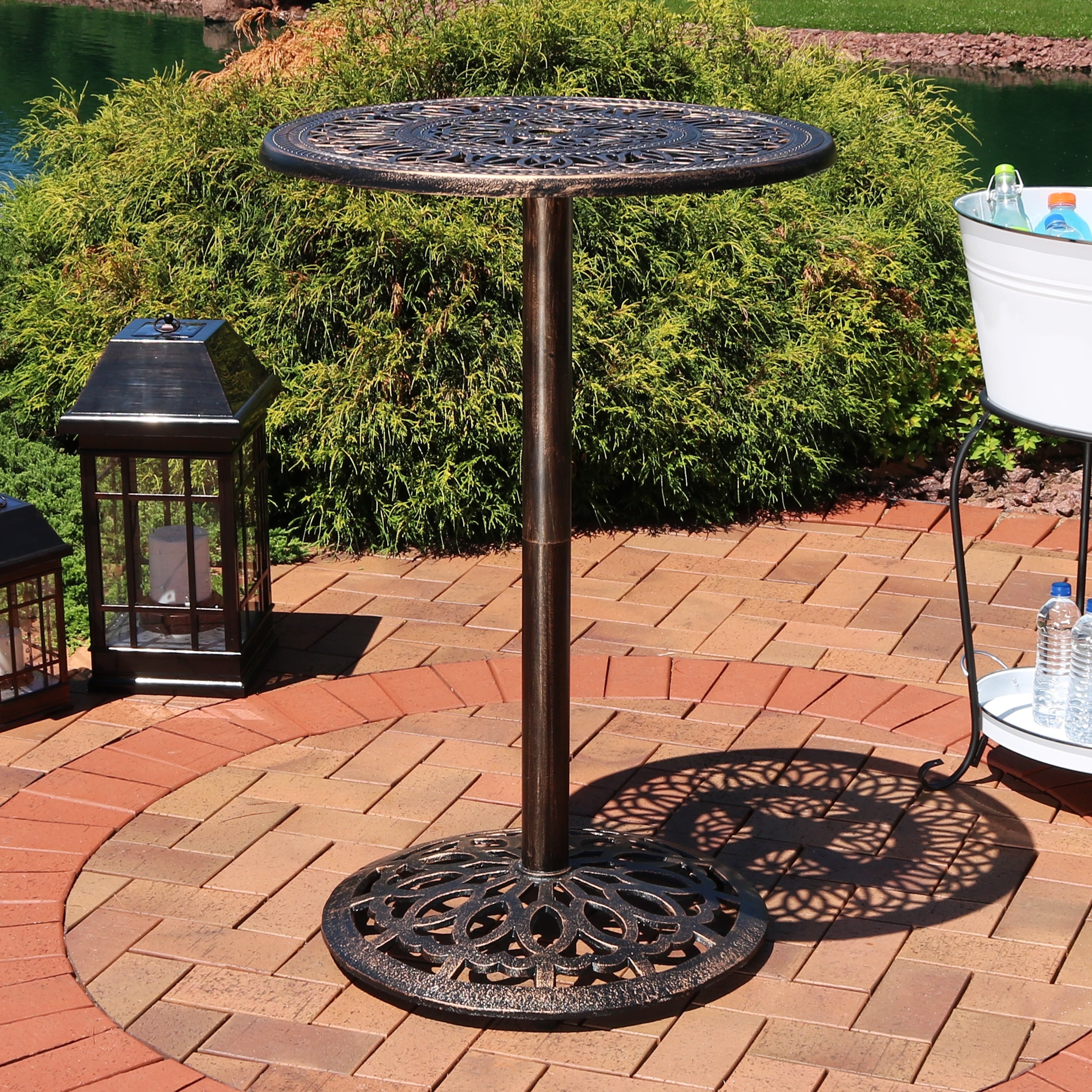 Sunnydaze Round Bar Height Cast Iron Outdoor Patio High Top Pub Table 26 Inch