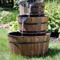 Sunnydaze Rustic 3 Tier Wood Barrel Outdoor Garden Water Fountain 30 Inch