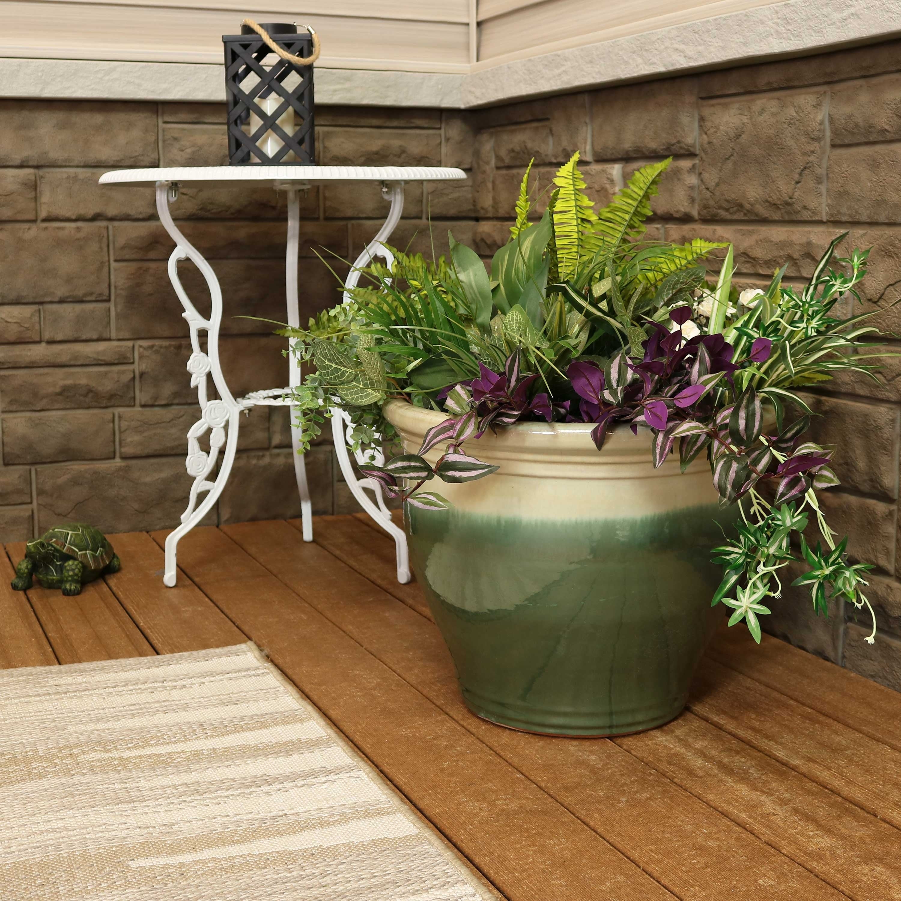Sunnydaze Studio High Fired Glazed Ceramic Planter 18 Inch Seafoam
