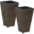 Sunnydaze Tall Square Brown Polyrattan Planter 20 Inch Set Of 2 Brown