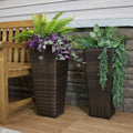 Sunnydaze Tall Square Brown Polyrattan Planter 24 Inch Set Of 2 Brown