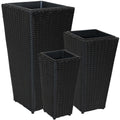 Sunnydaze Tall Square Polyrattan Planter Set Of 3 Dark Gray Black