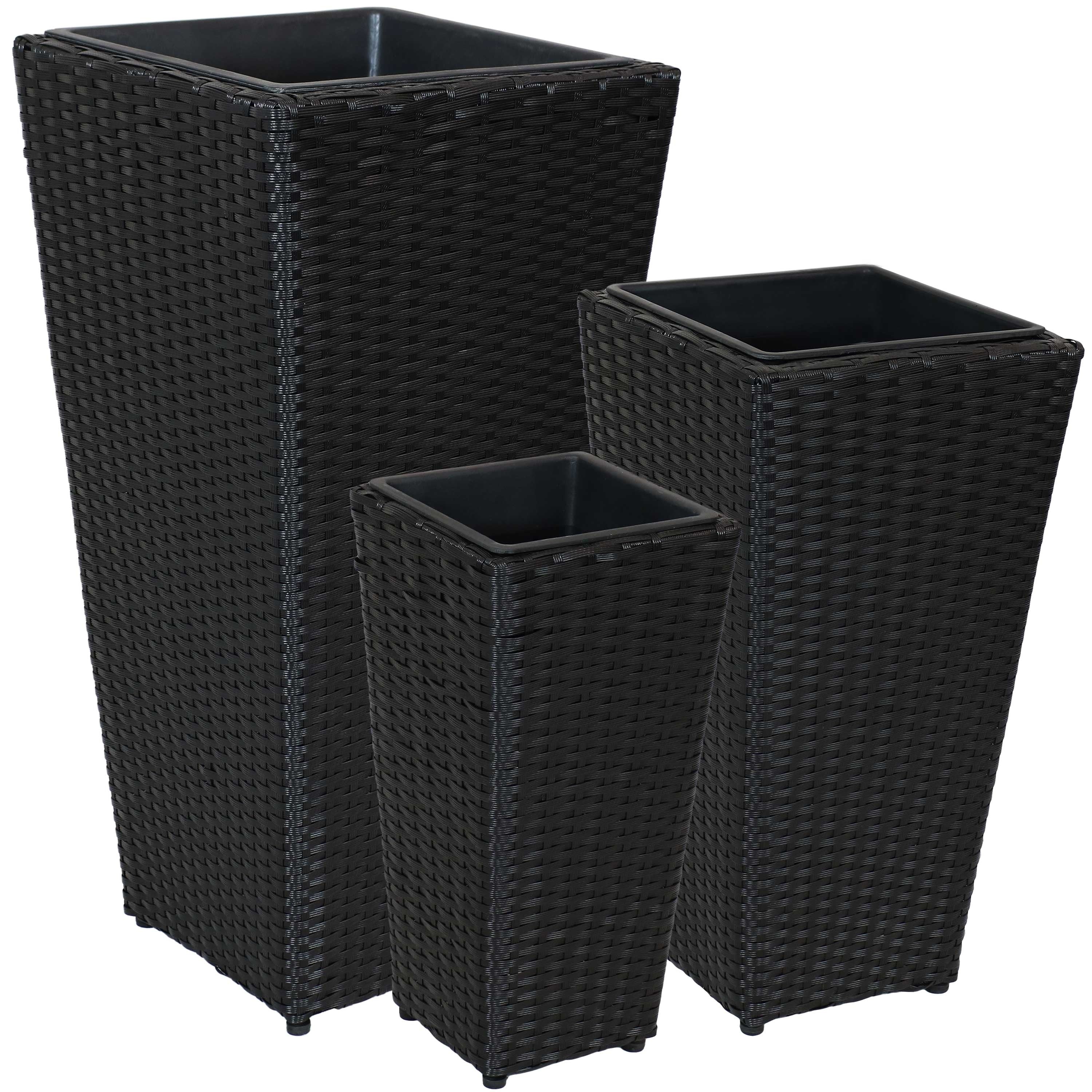 Sunnydaze Tall Square Polyrattan Planter Set Of 3 Dark Gray Black