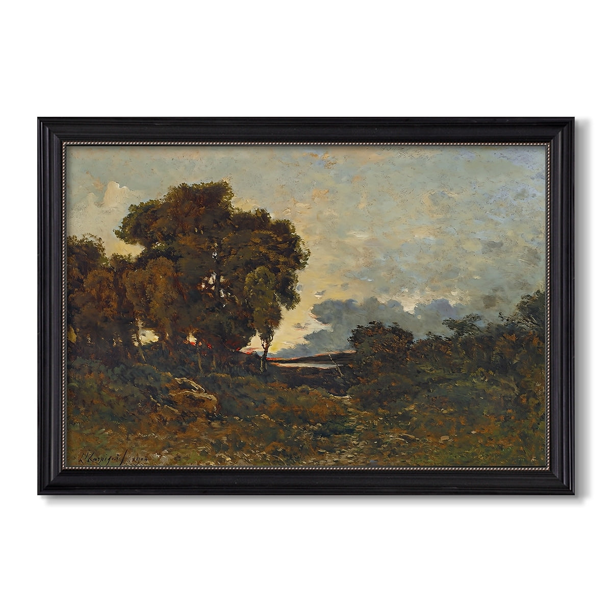 Sunset On The Allier 1904 Henri Harpignies Custom Framed Canvas