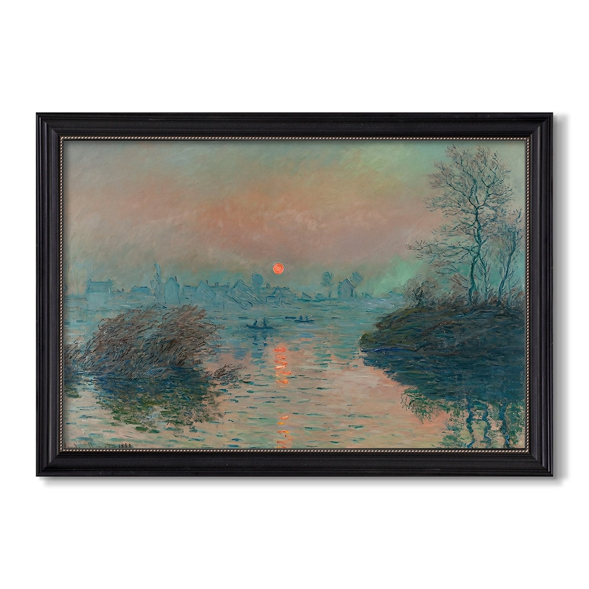 Sunset On The Seine At Lavacourt Winter Effect 1880 Claude Monet Custom Framed Canvas