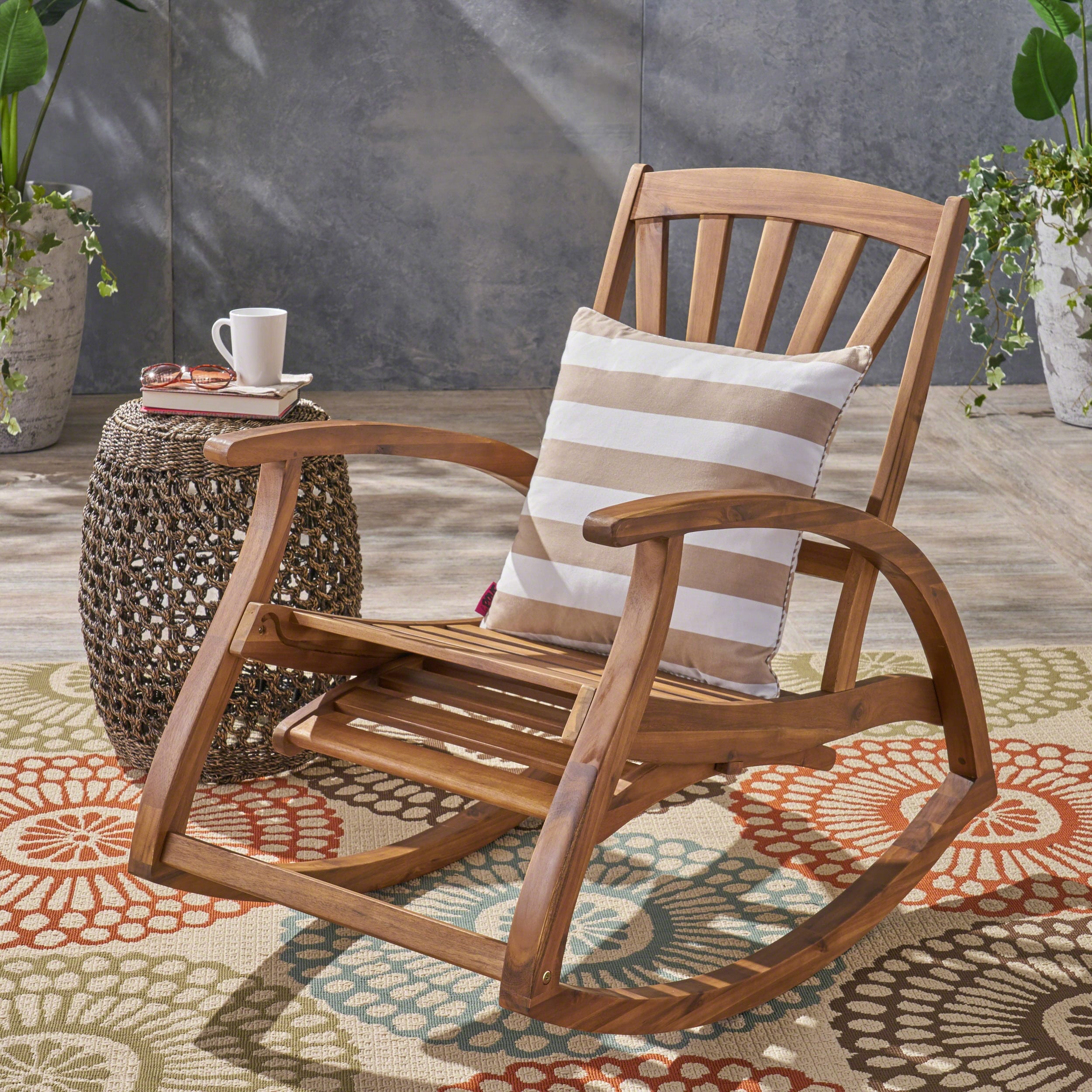 Sunview Outdoor Acacia Rocking Chair With Footrest By Christopher Knight Home