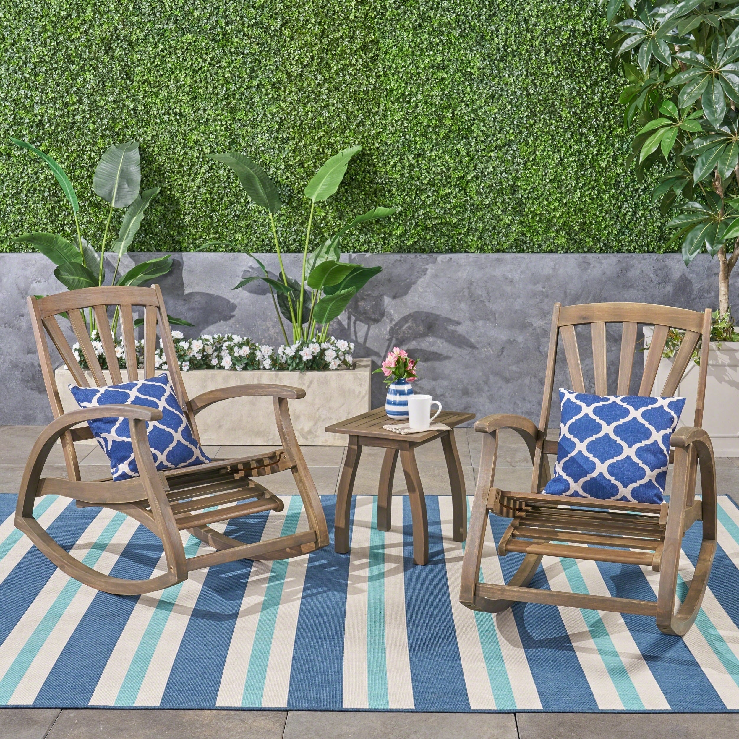 Sunview Outdoor Acacia Wood Rocker Recliners With Side Table By Christopher Knight Home