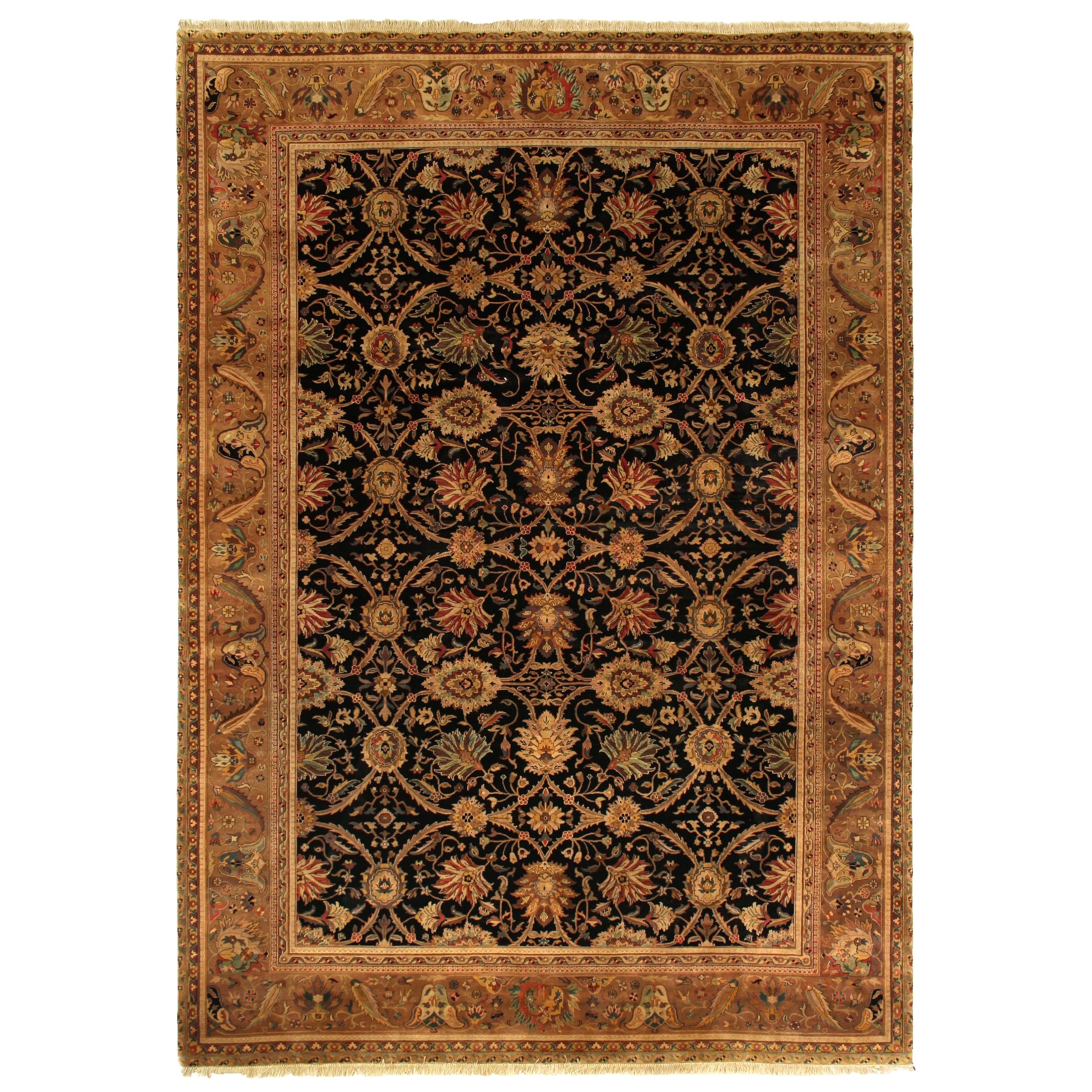 Super Fine Tabriz Hand Knotted New Zealand Wool Black Gold Area Rug 12 X 15