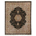 Super Fine Tabriz Hand Knotted New Zealand Wool Black Ivory Area Rug