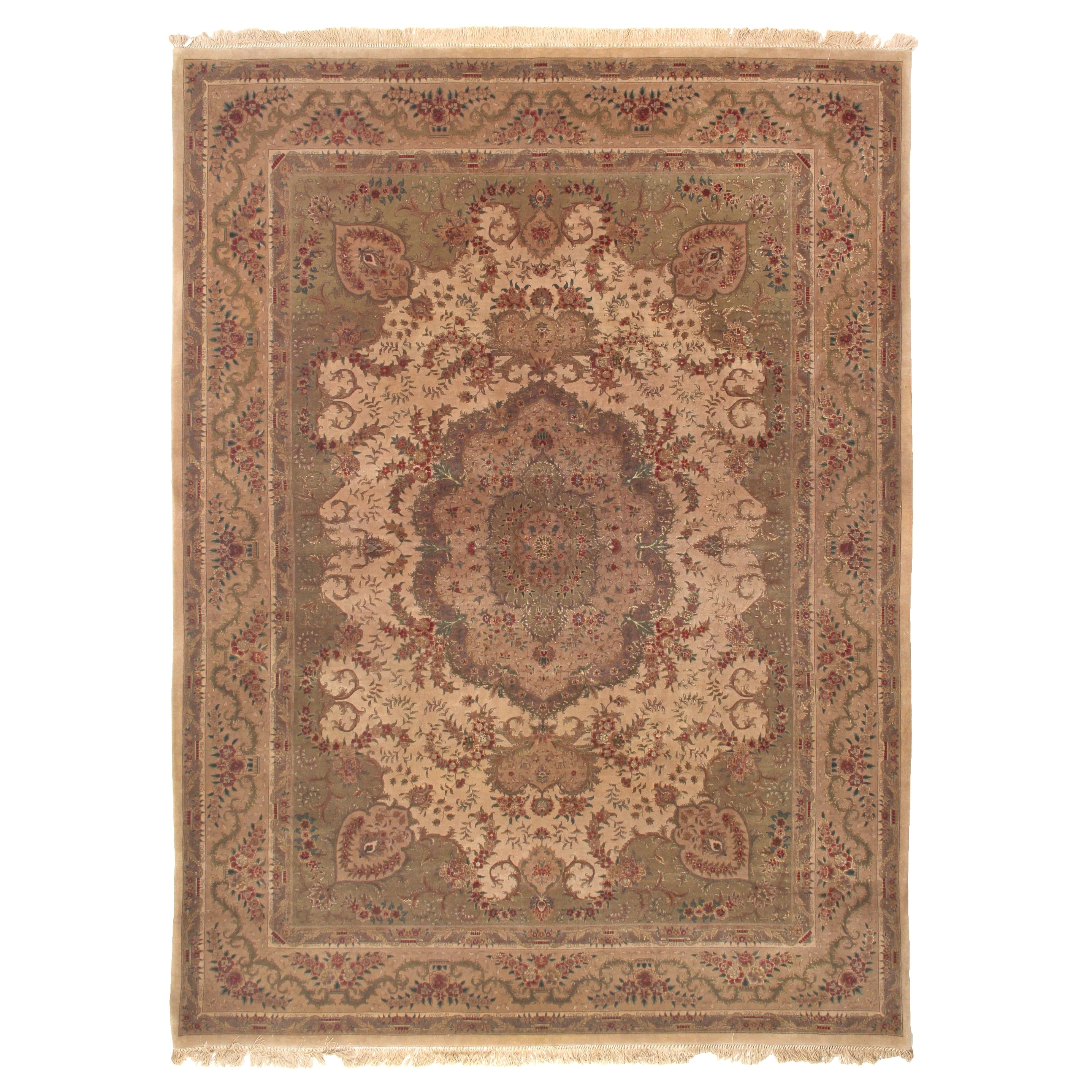 Super Fine Tabriz Hand Knotted New Zealand Wool Ivory Area Rug