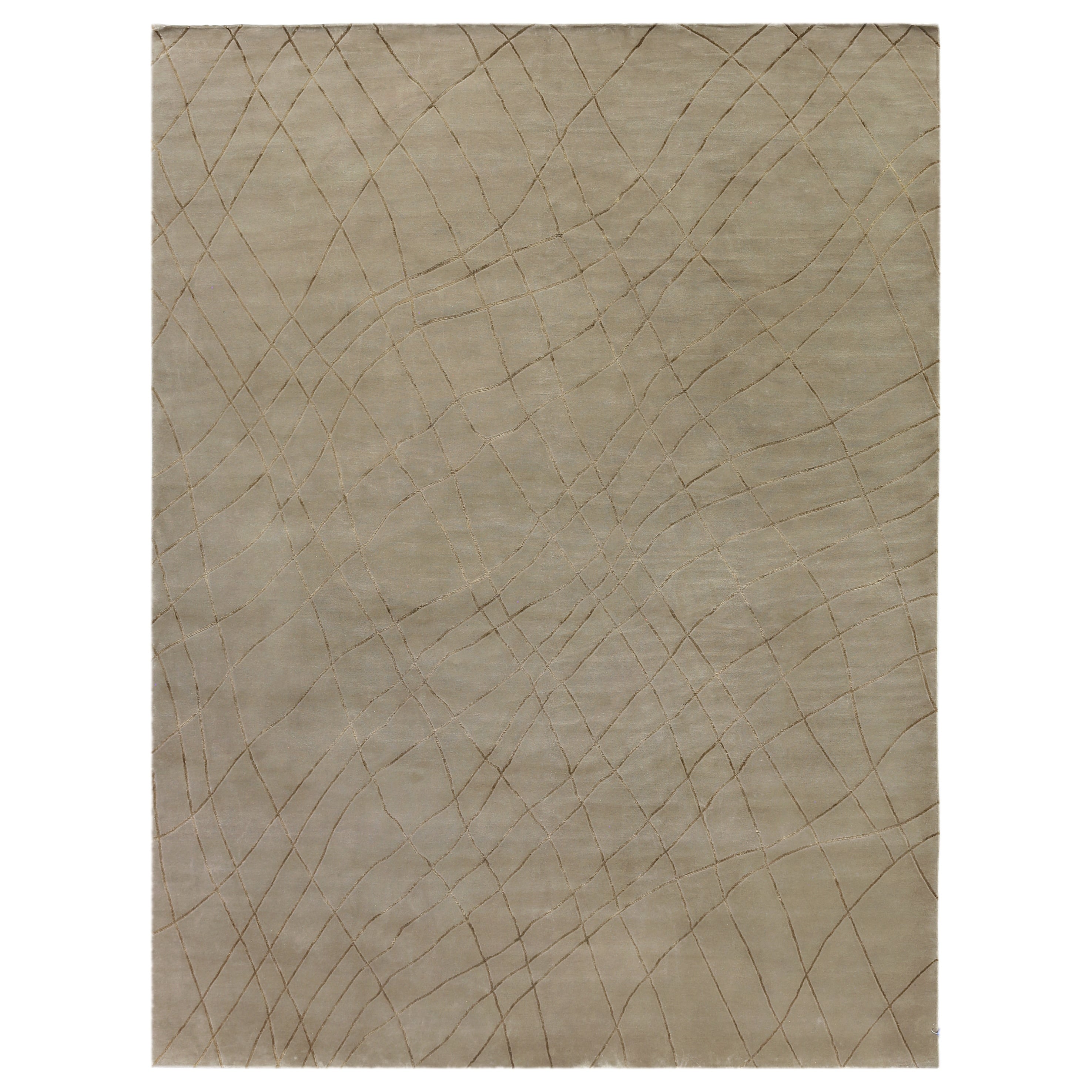 Super Tibetan Hand Knotted Wool Bamboo Silk Beige Area Rug 8 X 106