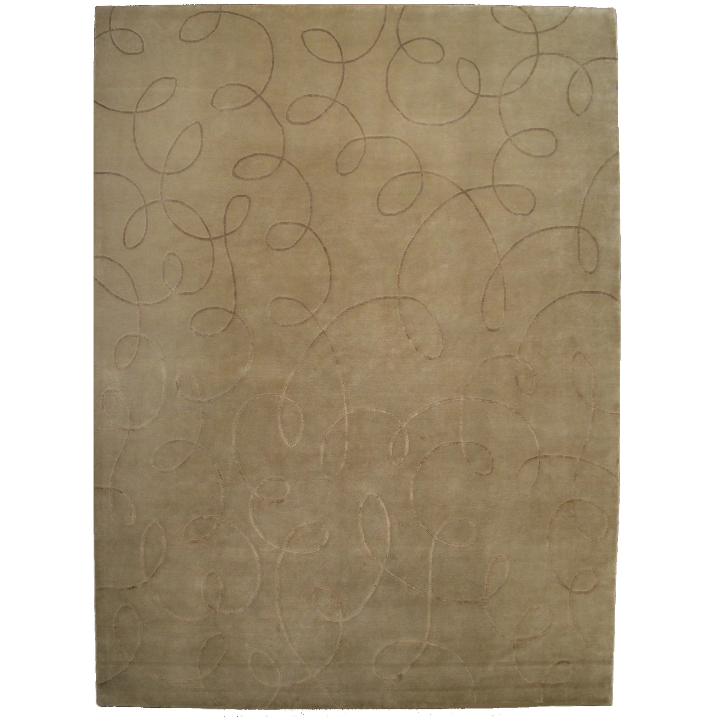 Super Tibetan Hand Knotted Wool Bamboo Silk Beige Area Rug