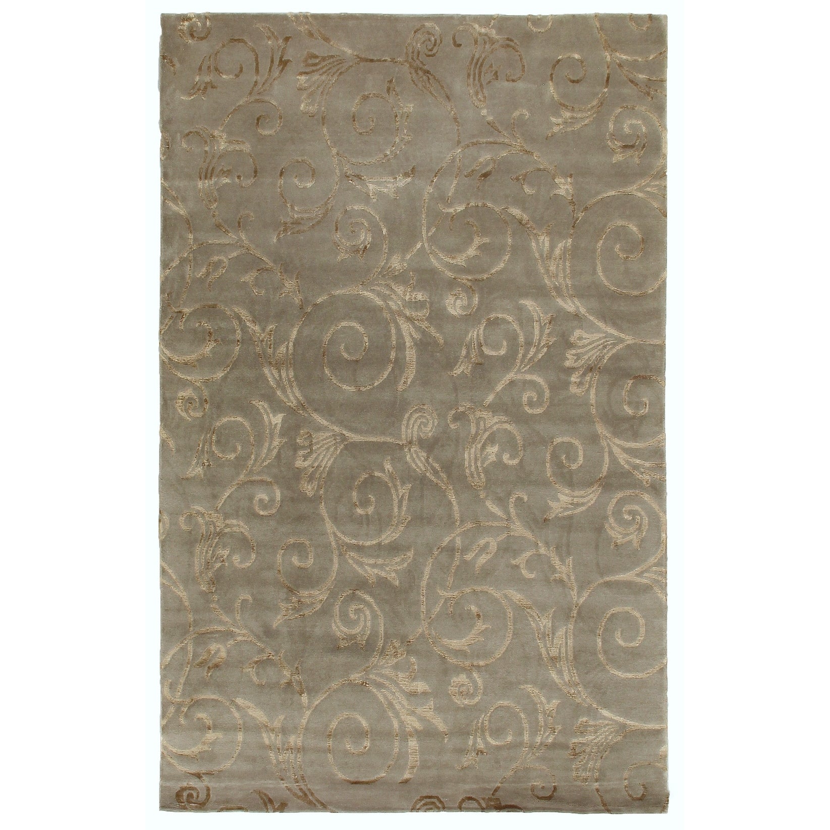 Super Tibetan Hand Knotted Wool Bamboo Silk Beige Area Rug 9 X 12