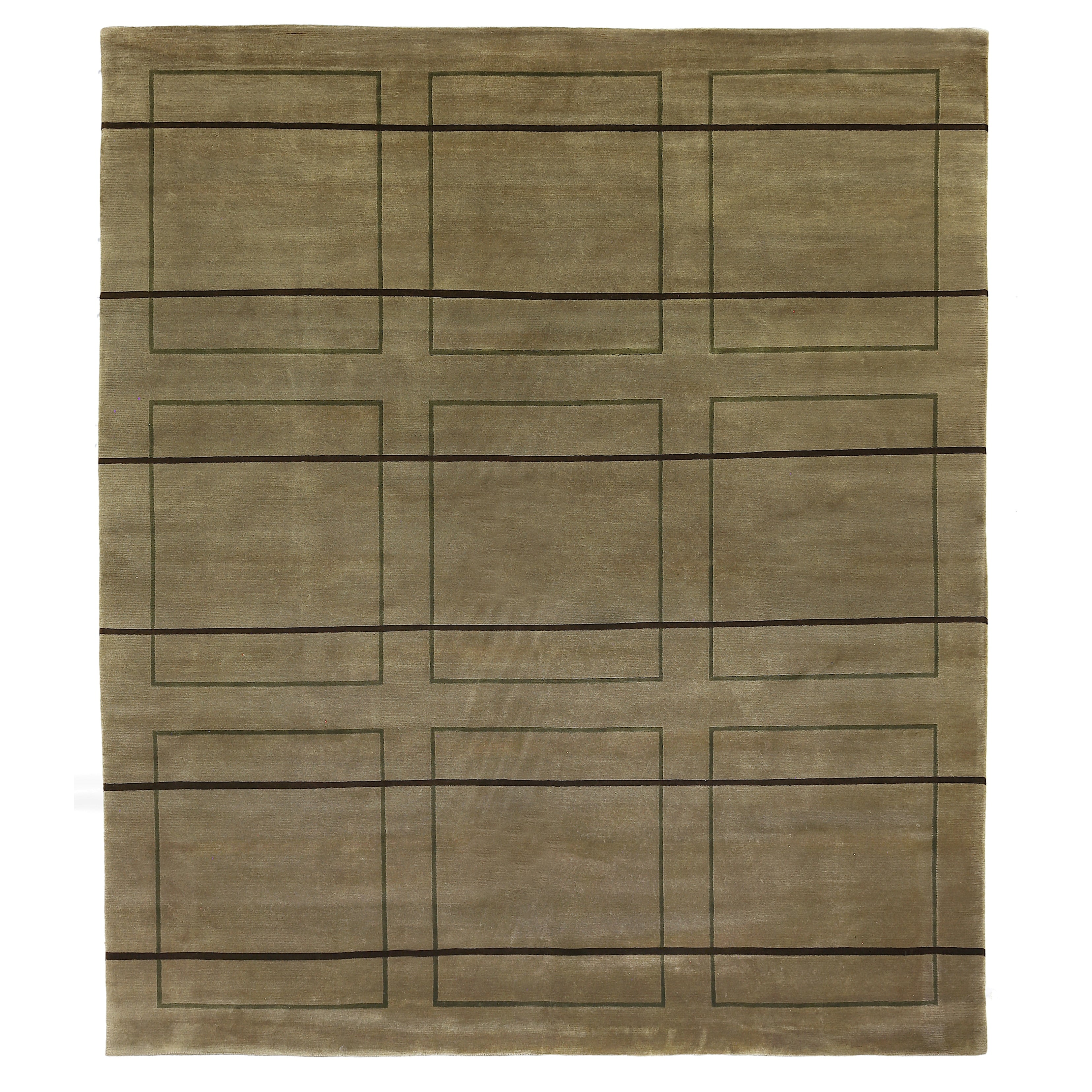 Super Tibetan Hand Knotted Wool Bamboo Silk Beige Area Rug 96 X 126