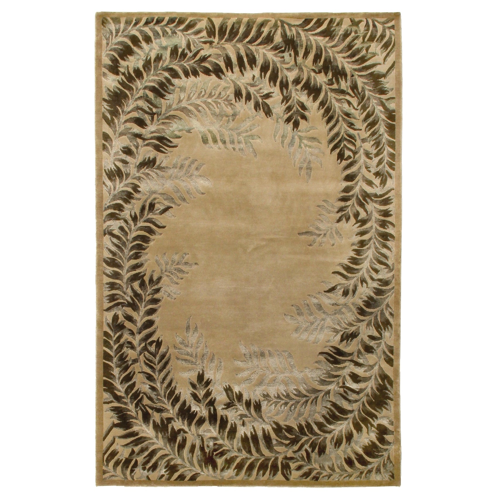 Super Tibetan Hand Knotted Wool Bamboo Silk Beige Area Rug