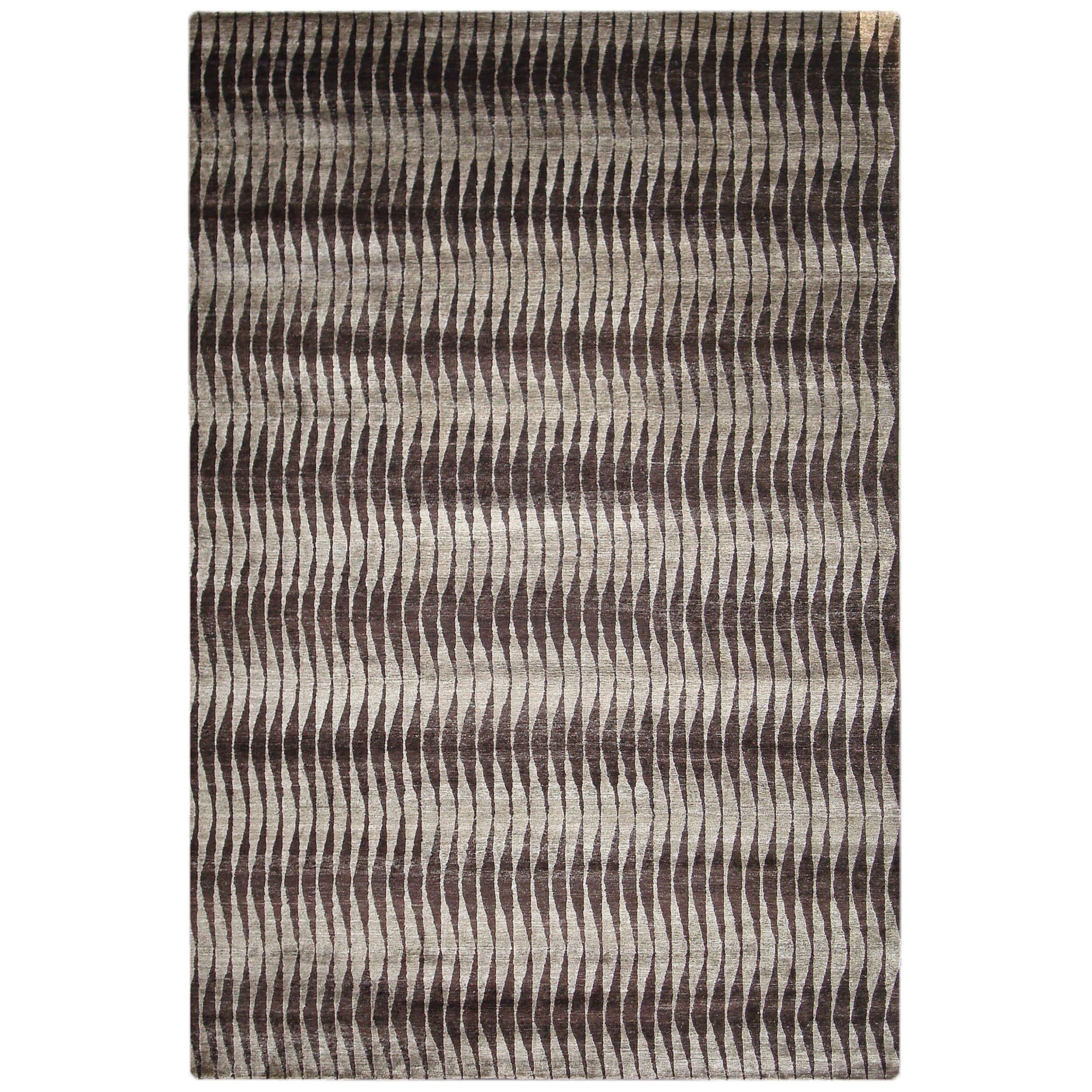 Super Tibetan Hand Knotted Wool Bamboo Silk Beige Chocolate Area Rug 10 X 14