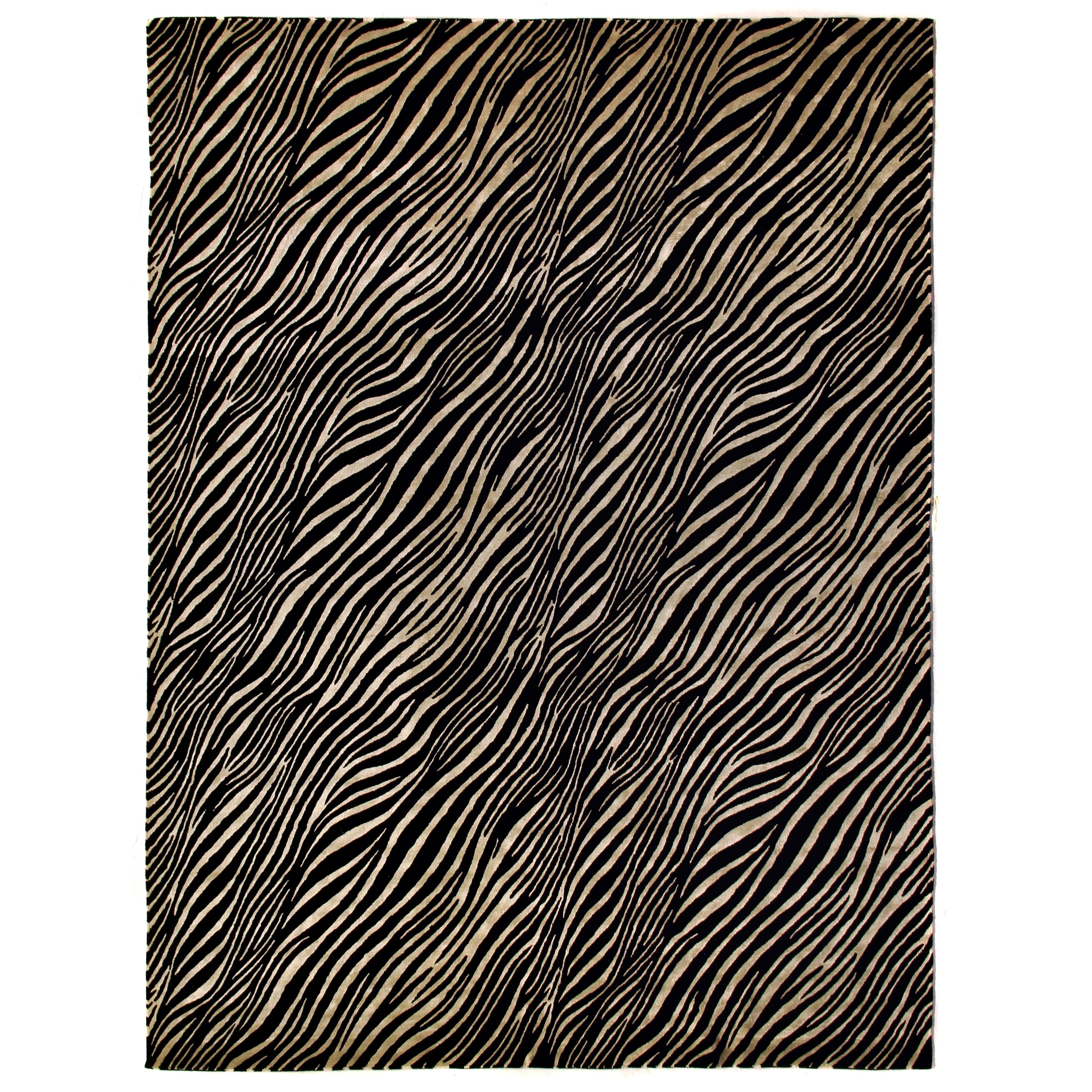 Super Tibetan Hand Knotted Wool Bamboo Silk Black Silver Area Rug