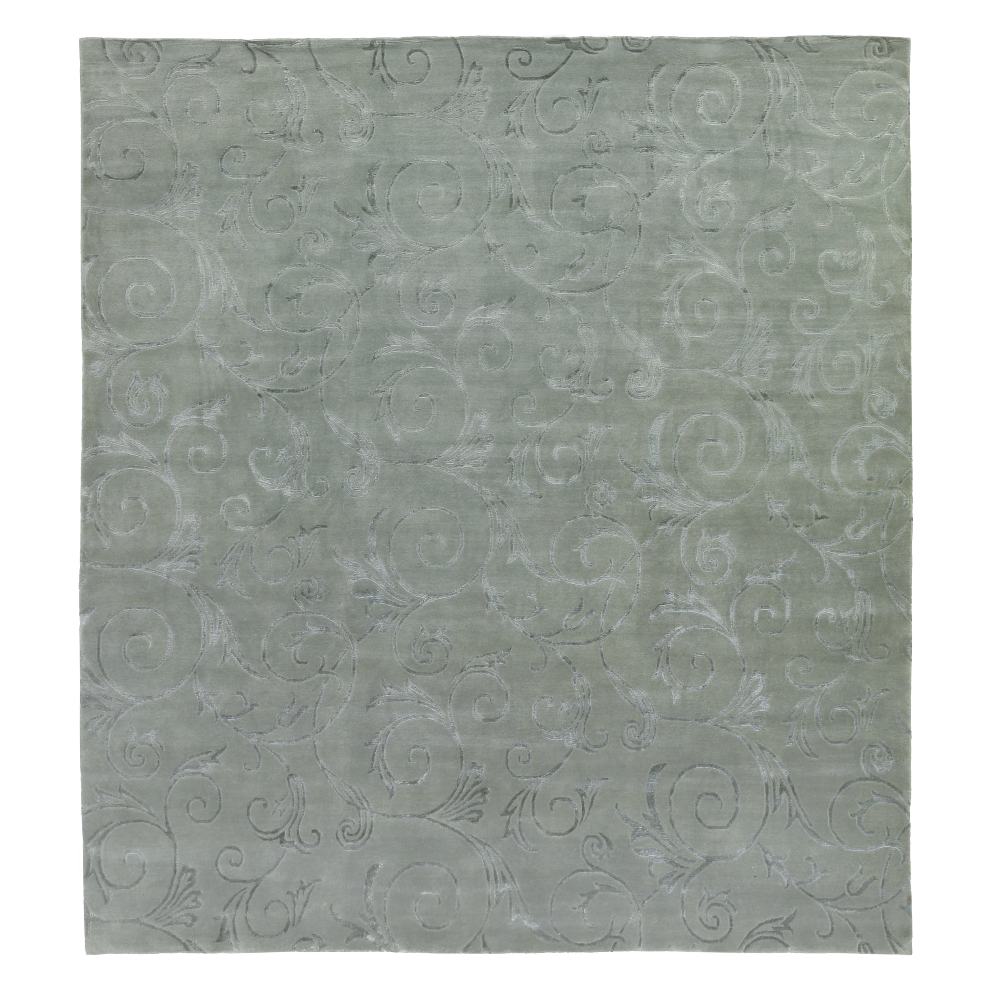 Super Tibetan Hand Knotted Wool Bamboo Silk Blue Area Rug
