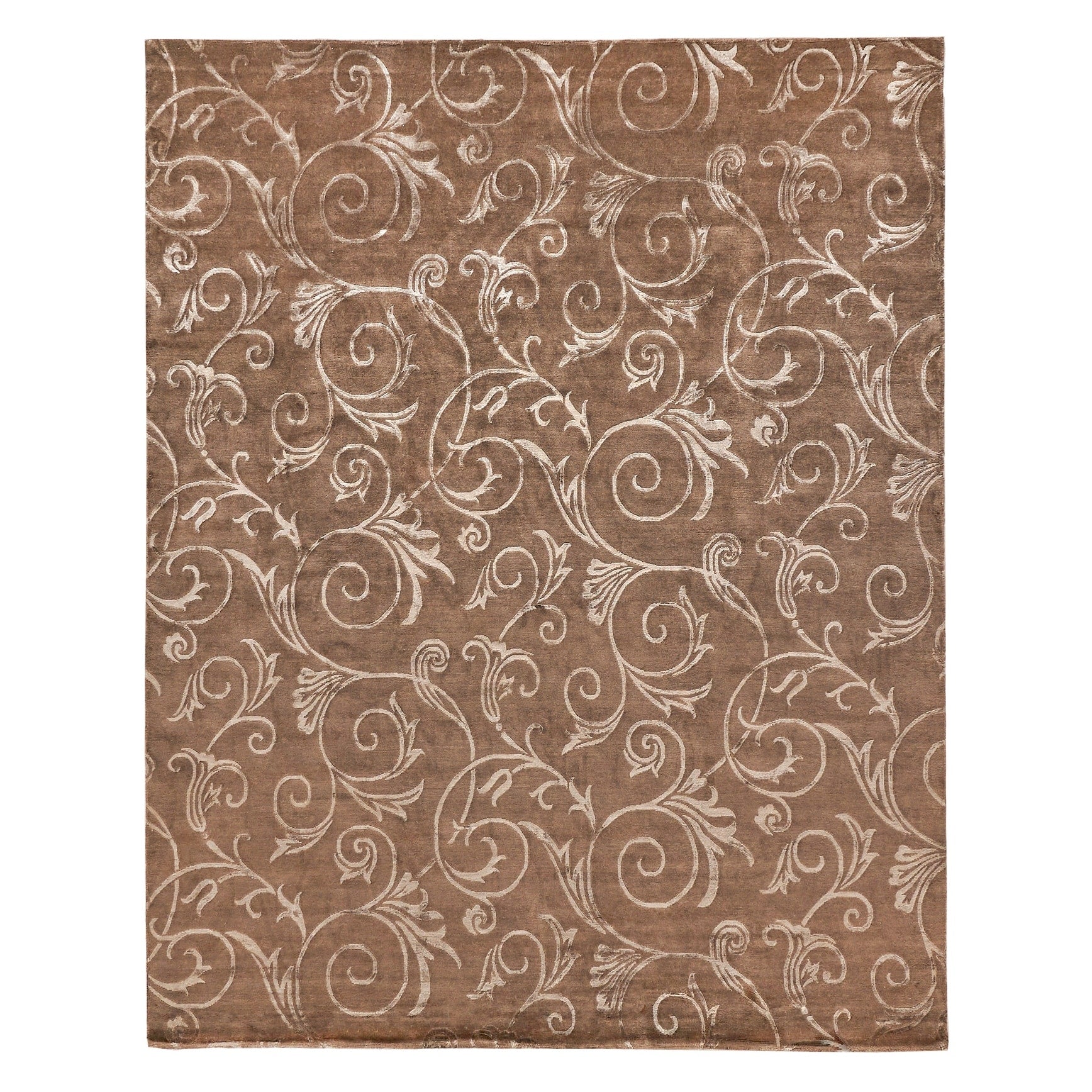 Super Tibetan Hand Knotted Wool Bamboo Silk Chocolate Area Rug 86 X 106