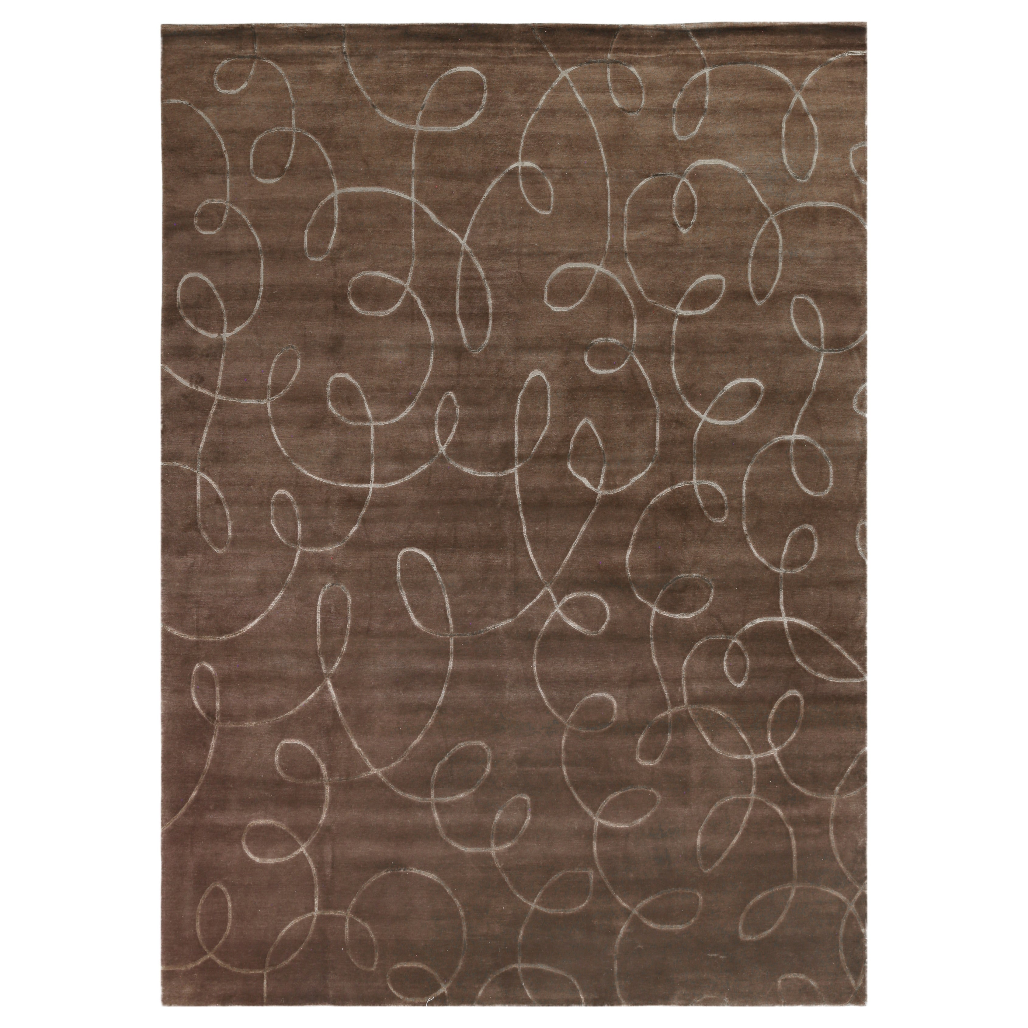 Super Tibetan Hand Knotted Wool Bamboo Silk Chocolate Area Rug 9 X 12