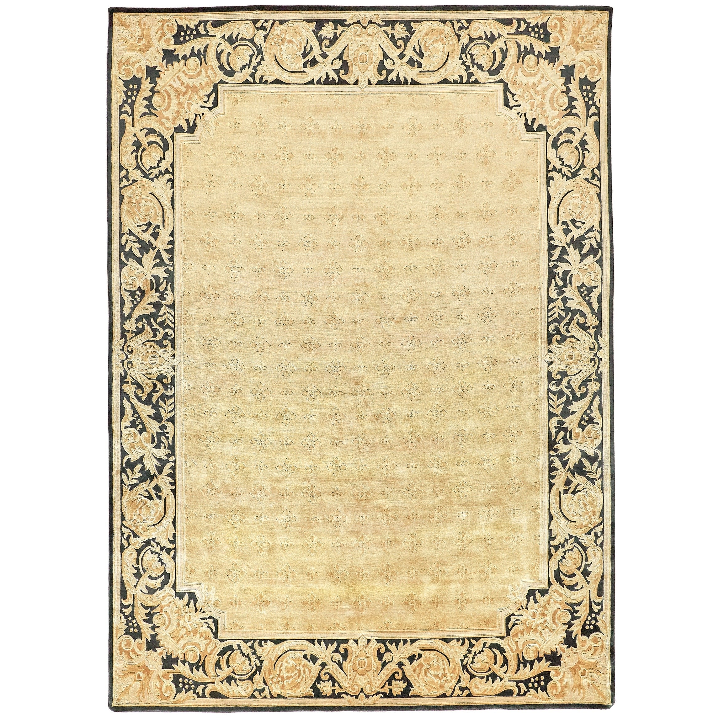 Super Tibetan Hand Knotted Wool Bamboo Silk Gold Black Area Rug 9 X 12