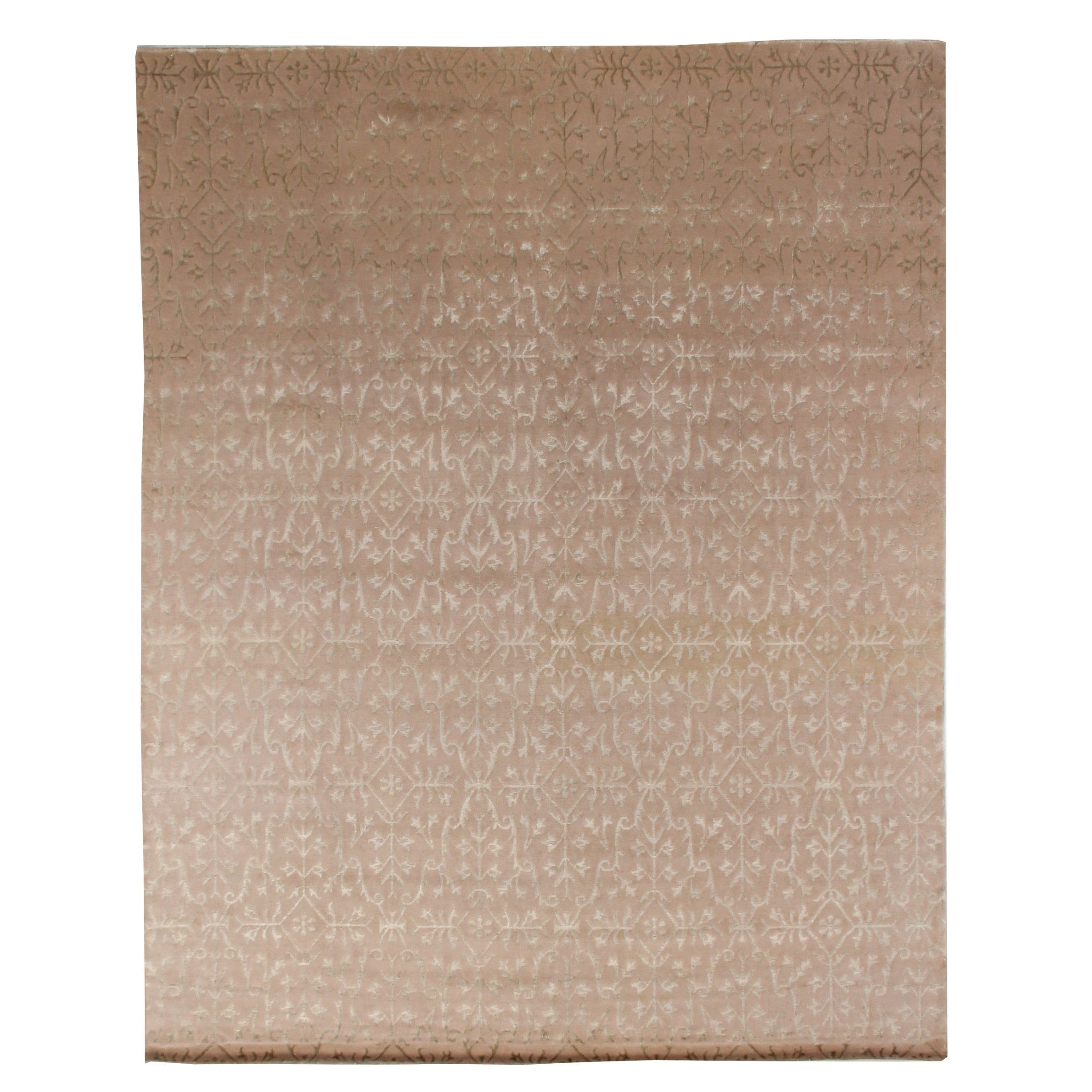 Super Tibetan Hand Knotted Wool Bamboo Silk Ivory Area Rug