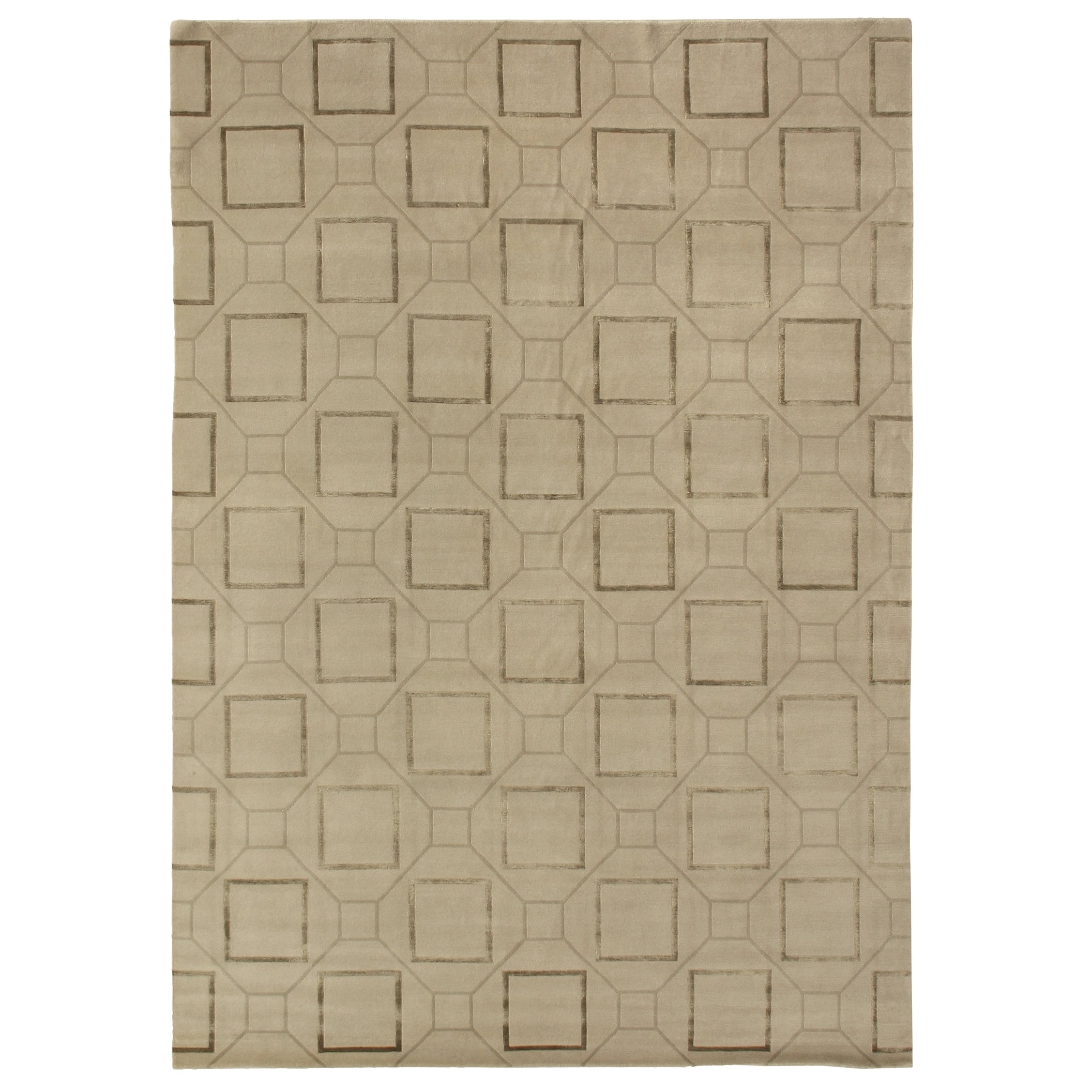 Super Tibetan Hand Knotted Wool Bamboo Silk Ivory Area Rug 6 X 9