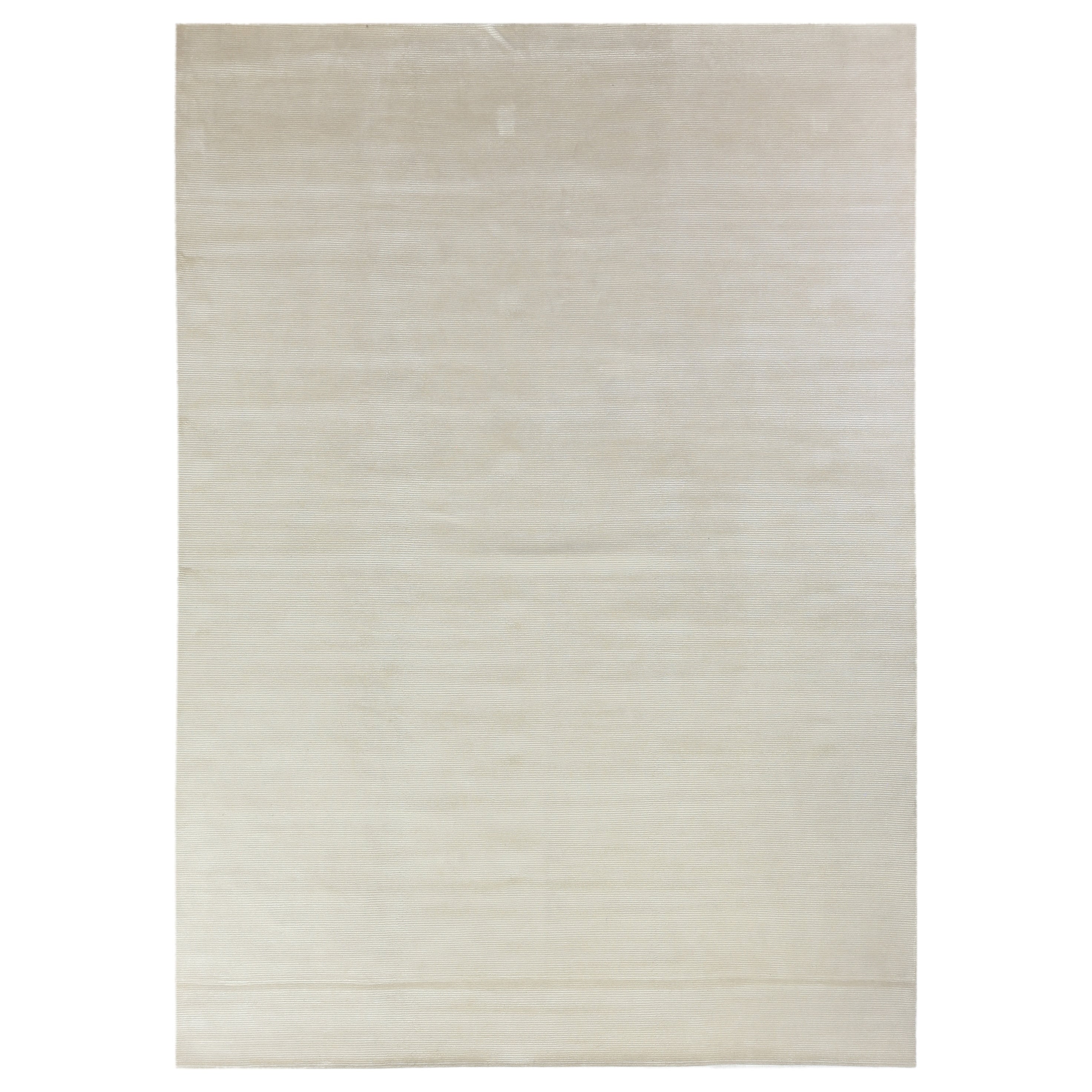 Super Tibetan Hand Knotted Wool Bamboo Silk Ivory Area Rug 9 X 12
